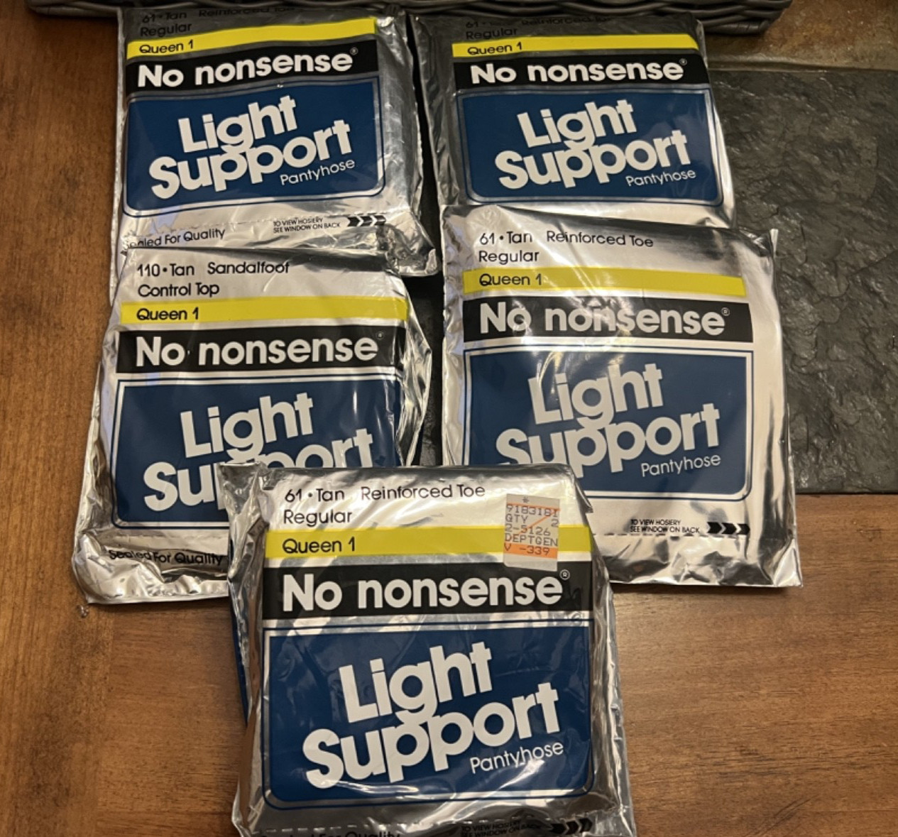 Vintage No Nonsense Light Support Pantyhose Queen Tan Reinforced Toe Regular