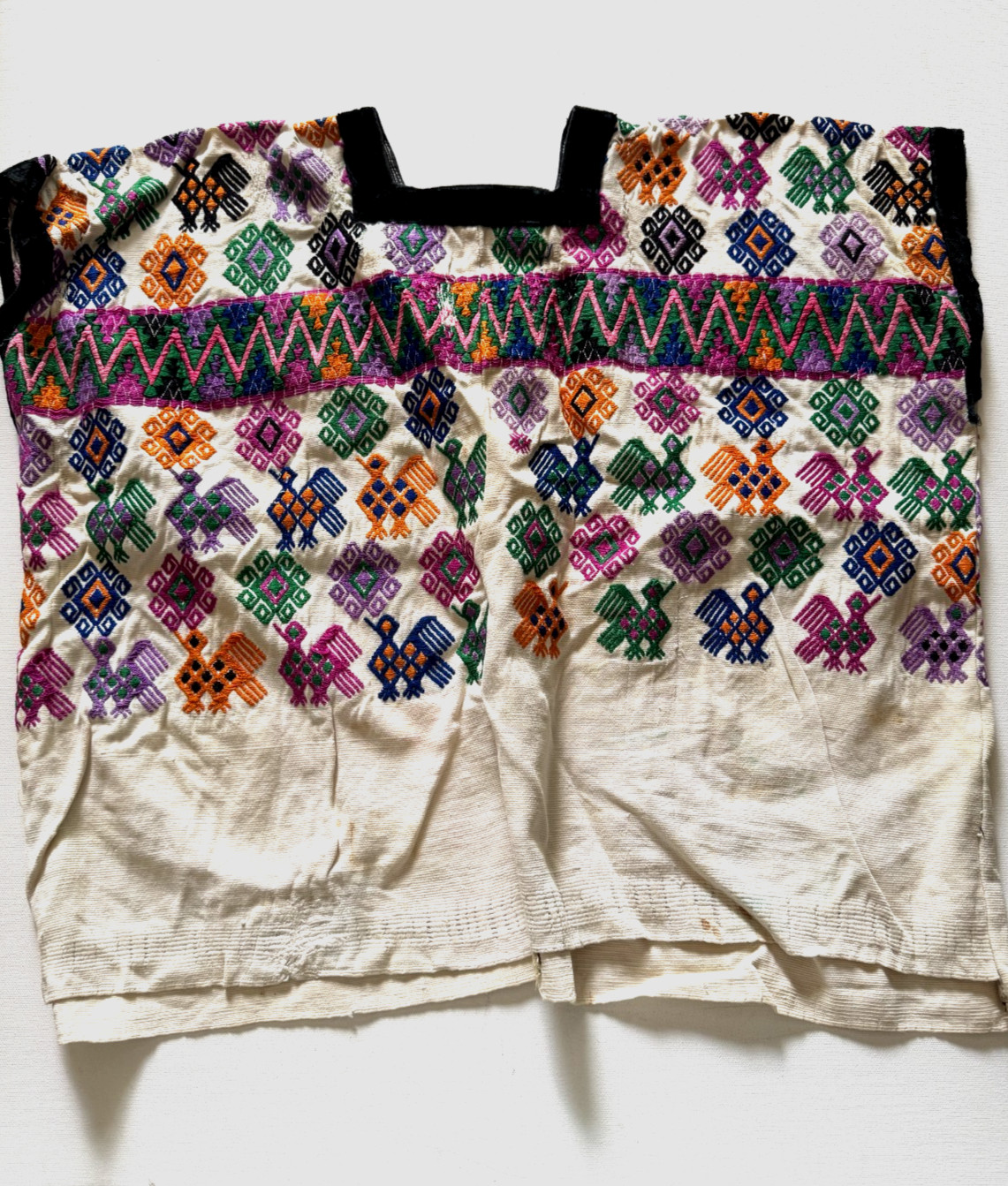 Old Handwoven Guatemalan Huipil Embroidered Blouse Textile Arts from San Marcos