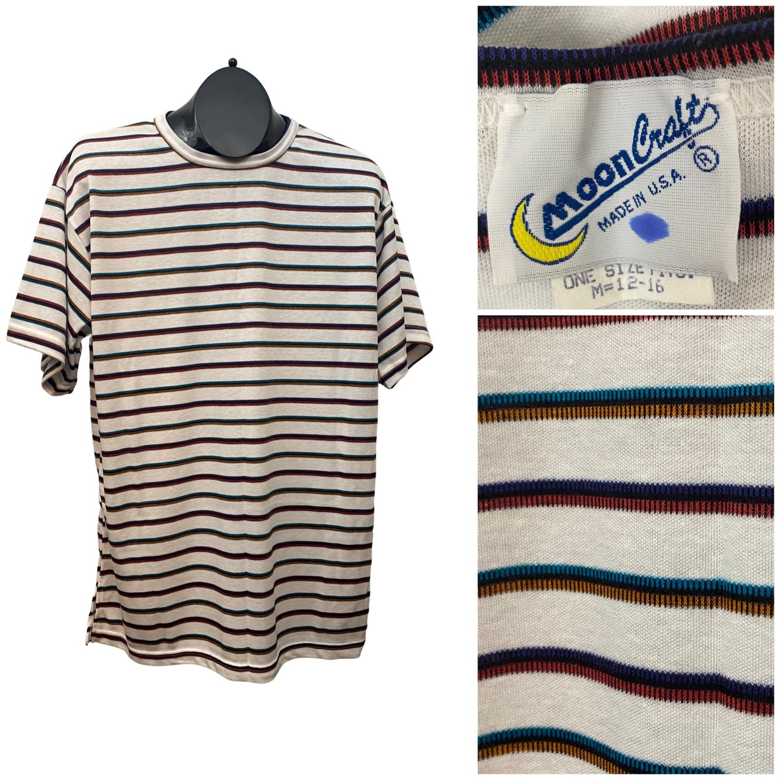 1990s Stripe Cotton T Shirt USA Made Looks Unworn / Women’s Medium ^