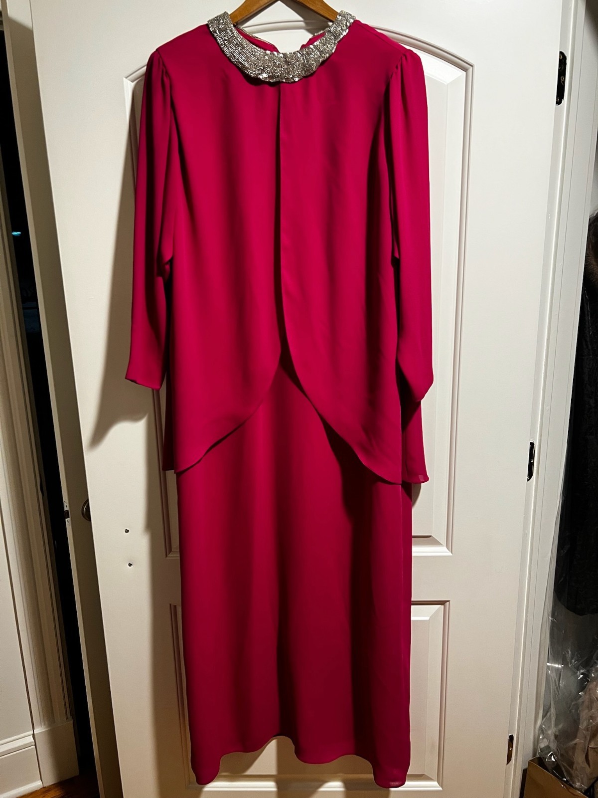 Vintage Magenta Beaded neckline evening holiday dress – XL