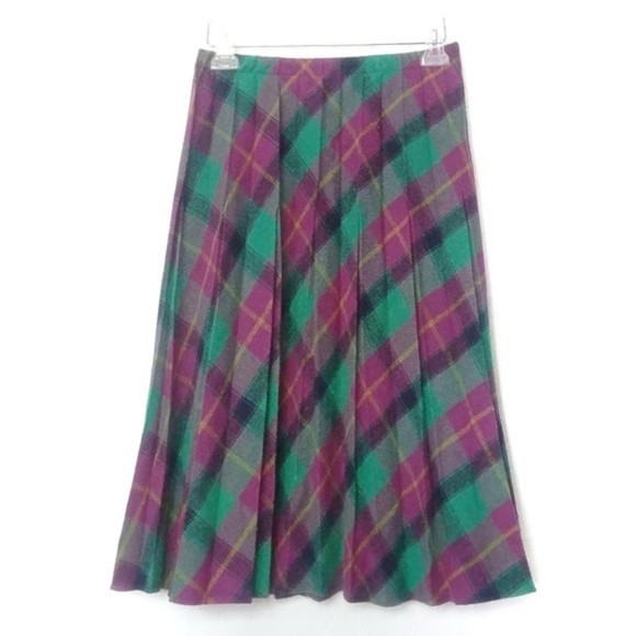 Vintage Take 1 pleated secretary skirt purple green wool blend S