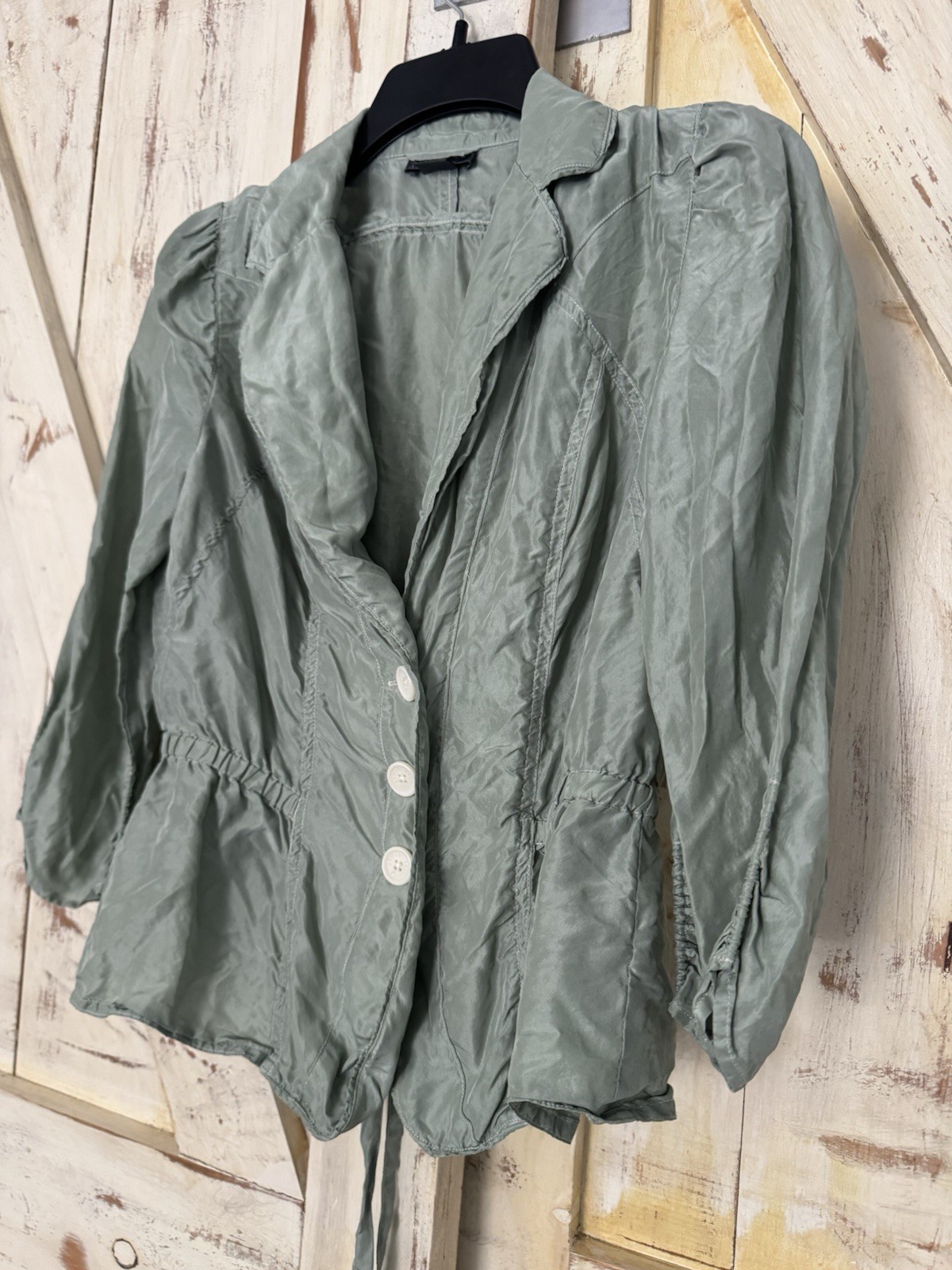Armani Exchange Vintage Lightweight Peplum Blazer Sage Green 3/4 Sleeves M
