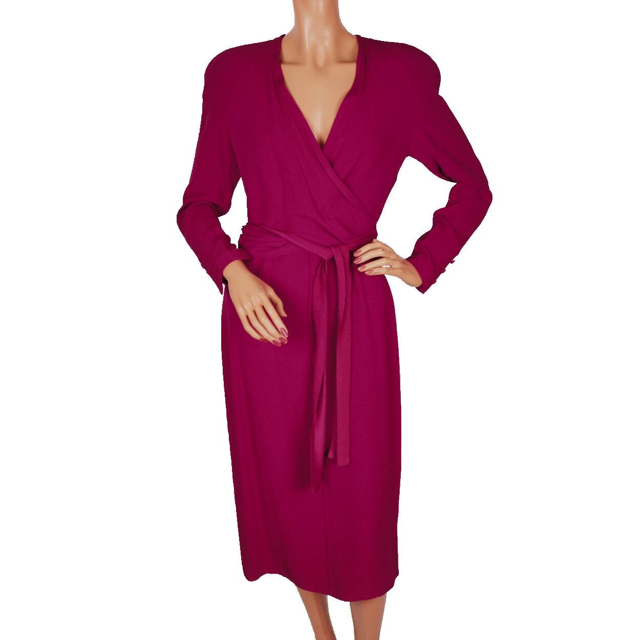 Vintage 1980s Sonia Rykiel Magenta Crepe Dress w Wraparound Top Size M
