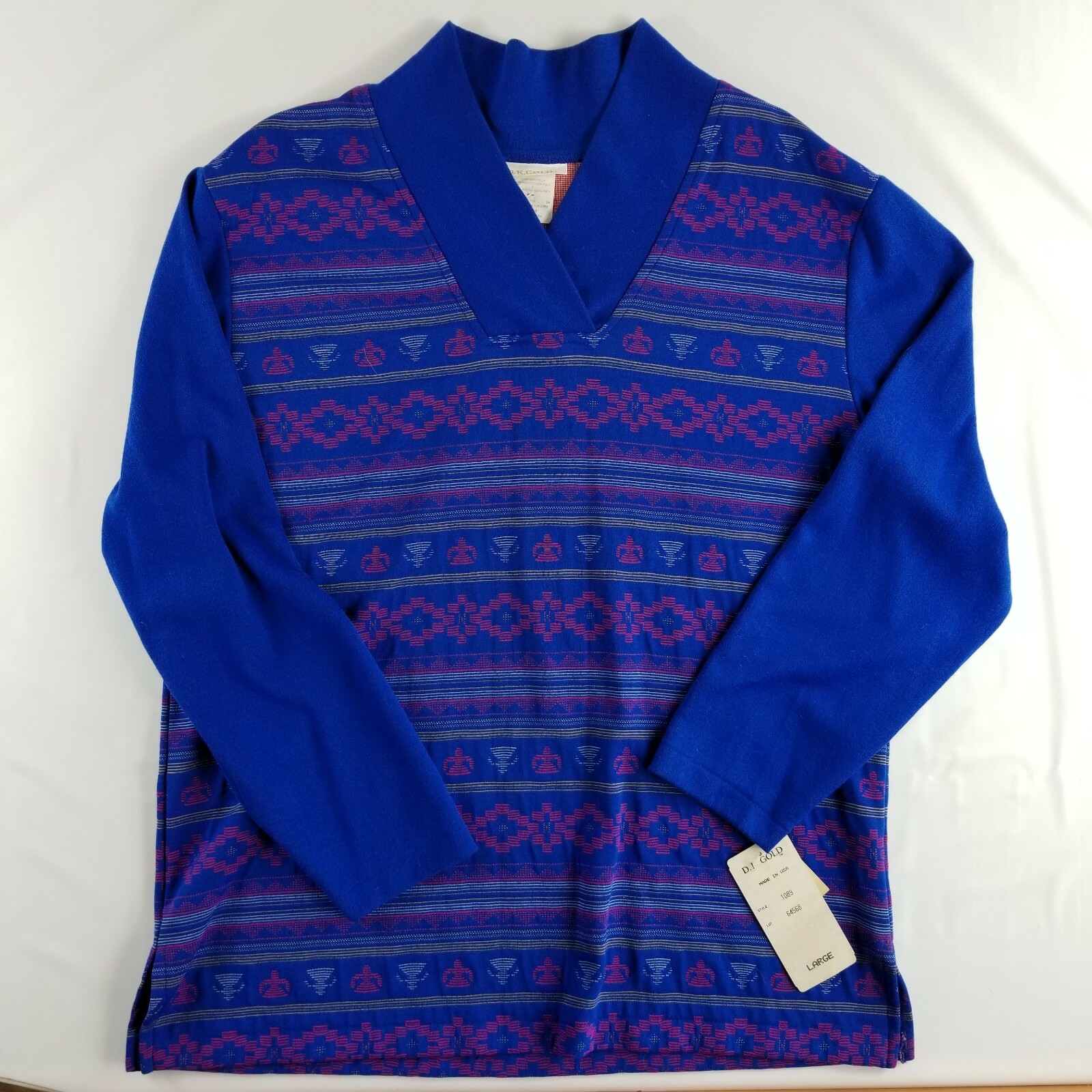 Retro 1980s DK Gold Cashmore Shirt Women’s Large Blue Multicolor Long Sleeve
