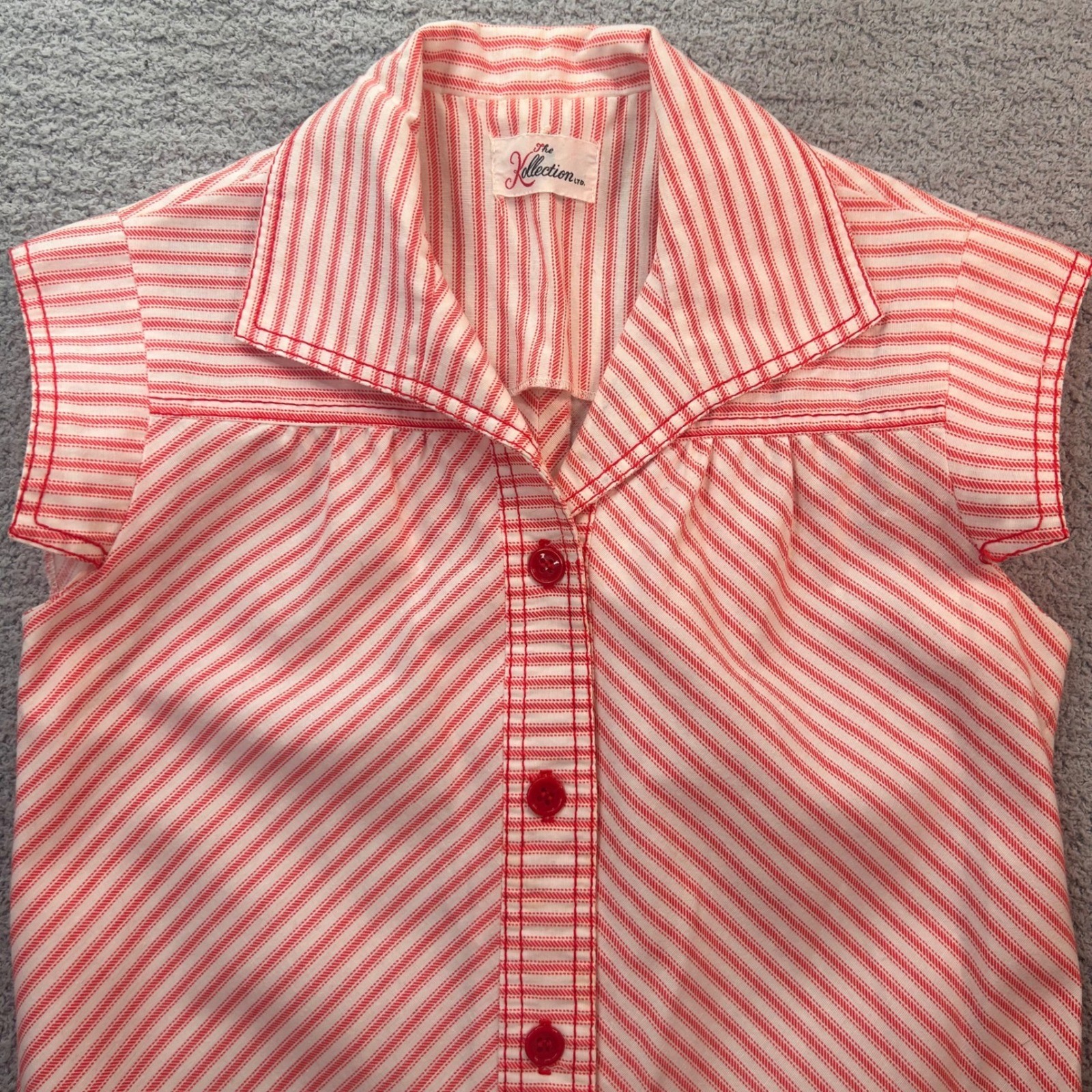 The Kollection Ltd Dress Vintage 70s Pink Stripe Size 8 Mod Retro Preppy Picnic