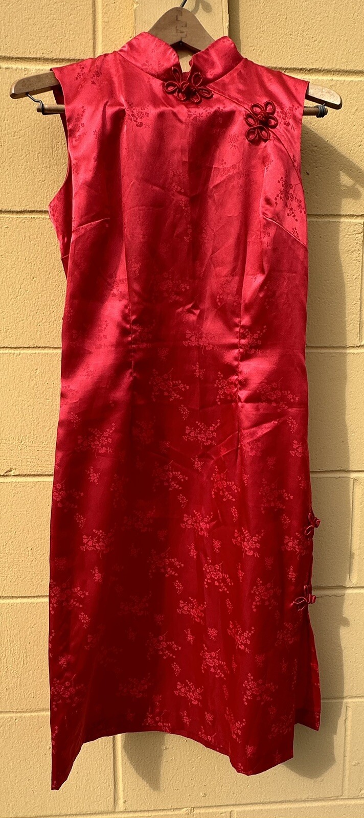 Vintage 1980s Frederick’s of Hollywood Red Asian Floral Dress Women’s Size 9/10