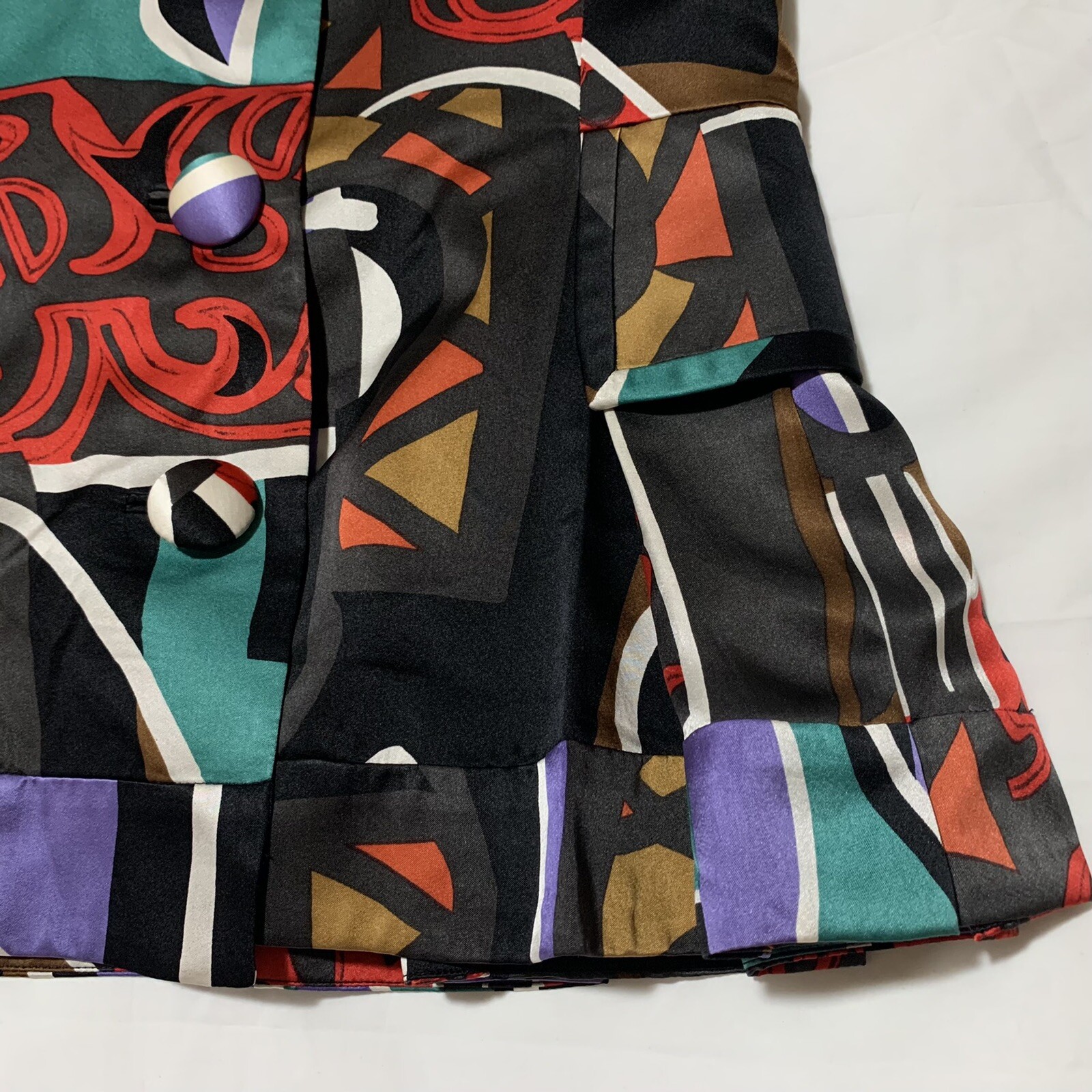 Vintage Pia Rucci Size 6 100% Silk 80s 90s Patchwork Design Button Down Blouse