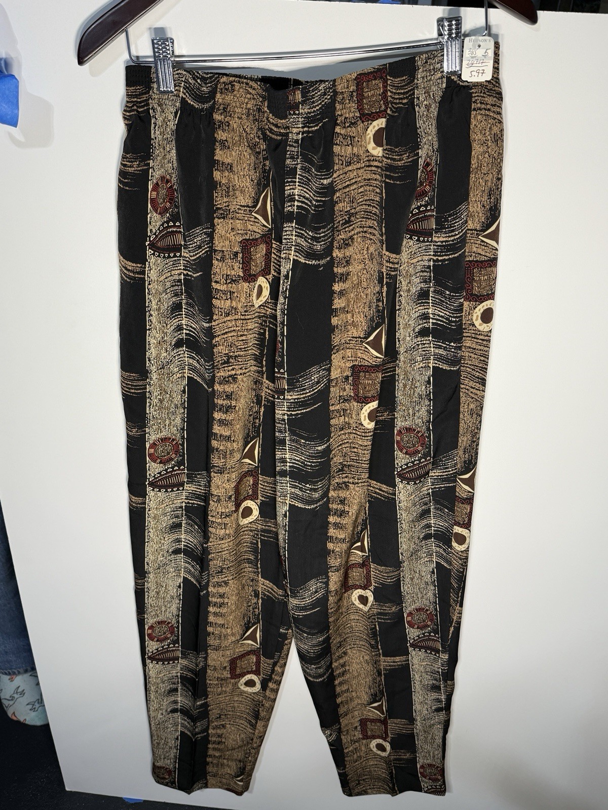Y2K Geometric Design Brown/Tan Peter Popovich Pants, Serious Screech Vibes