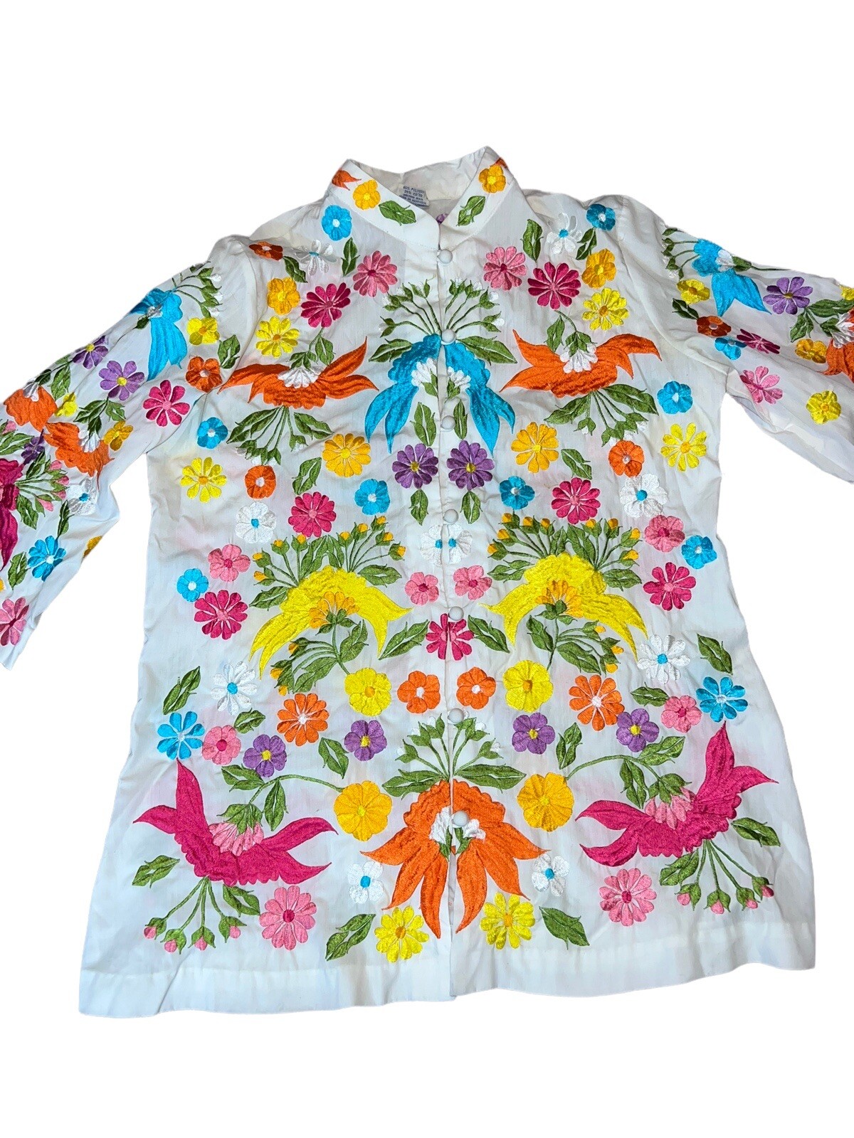 Vintage CHUCHI Colorful Floral Embroidered Tunic Jacket Top Sz S