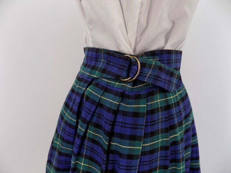 Vintage 90s does 50s David Brooks Green, Blue, and Yellow Plaid A-Line Skirt W26