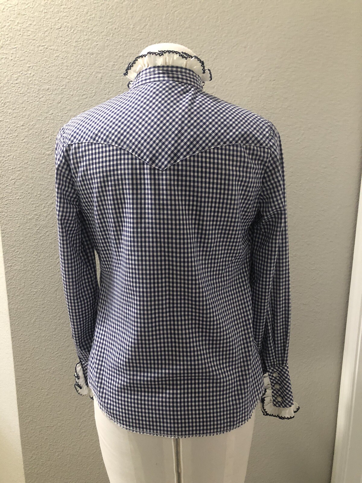 H Bar C California Ranch Wear Vintage 1970’s Blue Check Blouse sz S/M