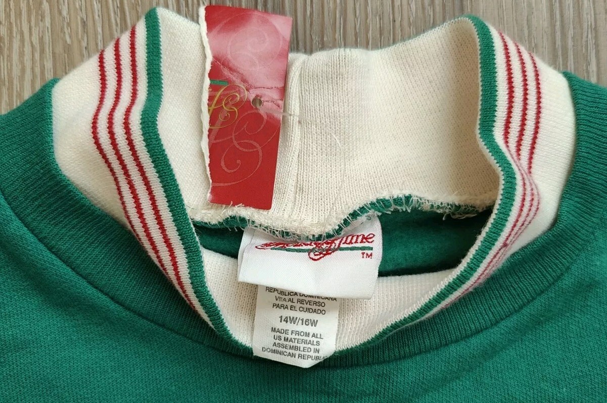 Vintage Holiday Time Christmas Sweater 14W/16W XL Green Snowman Tree 90s AOP NWT