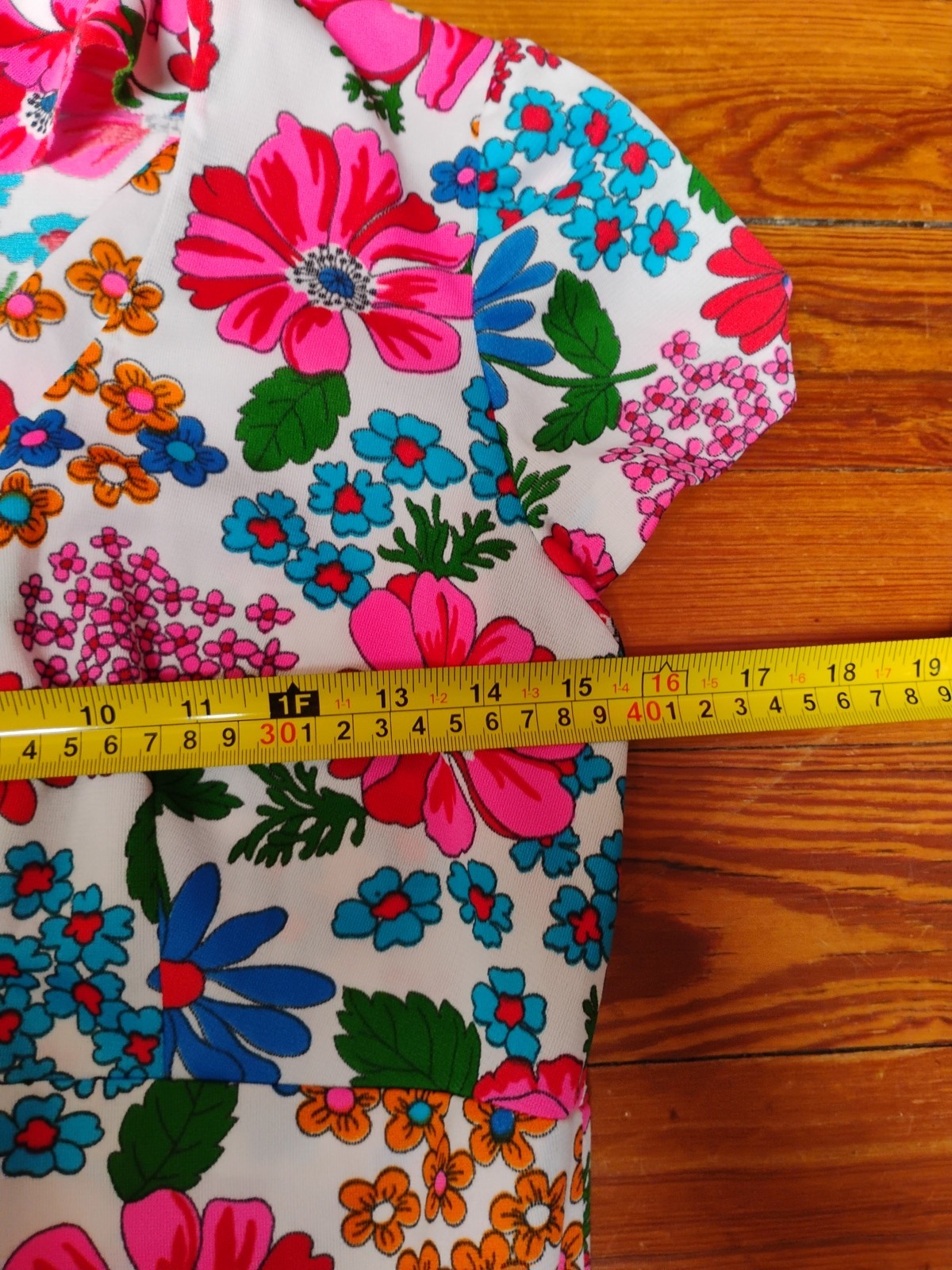 Vtg 60s 70s Floral Dress Small Red Pink Blue Green White