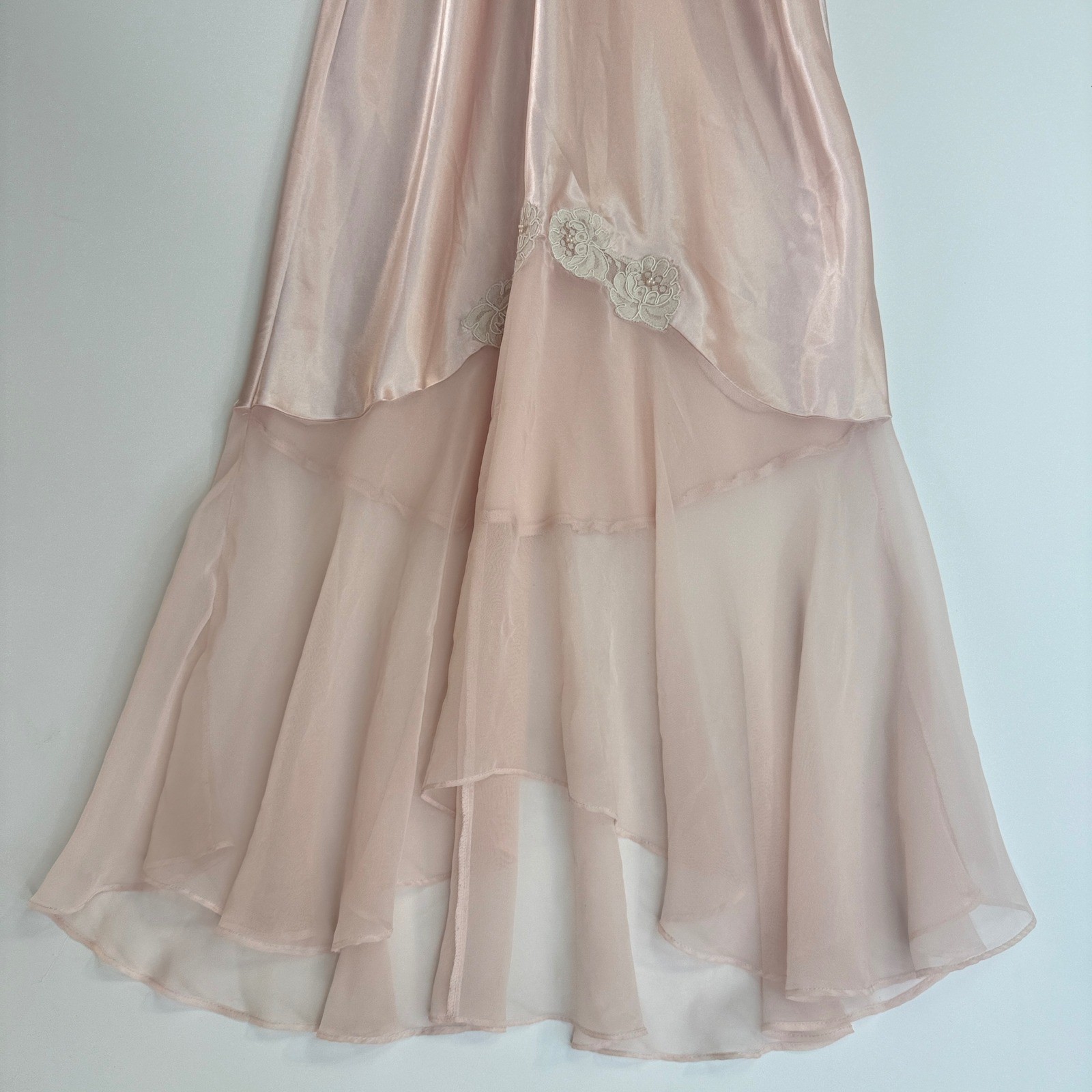 Vintage Victoria’s Secret Nightgown Slip Dress Women L Pink Lace Tiered Mesh Hem