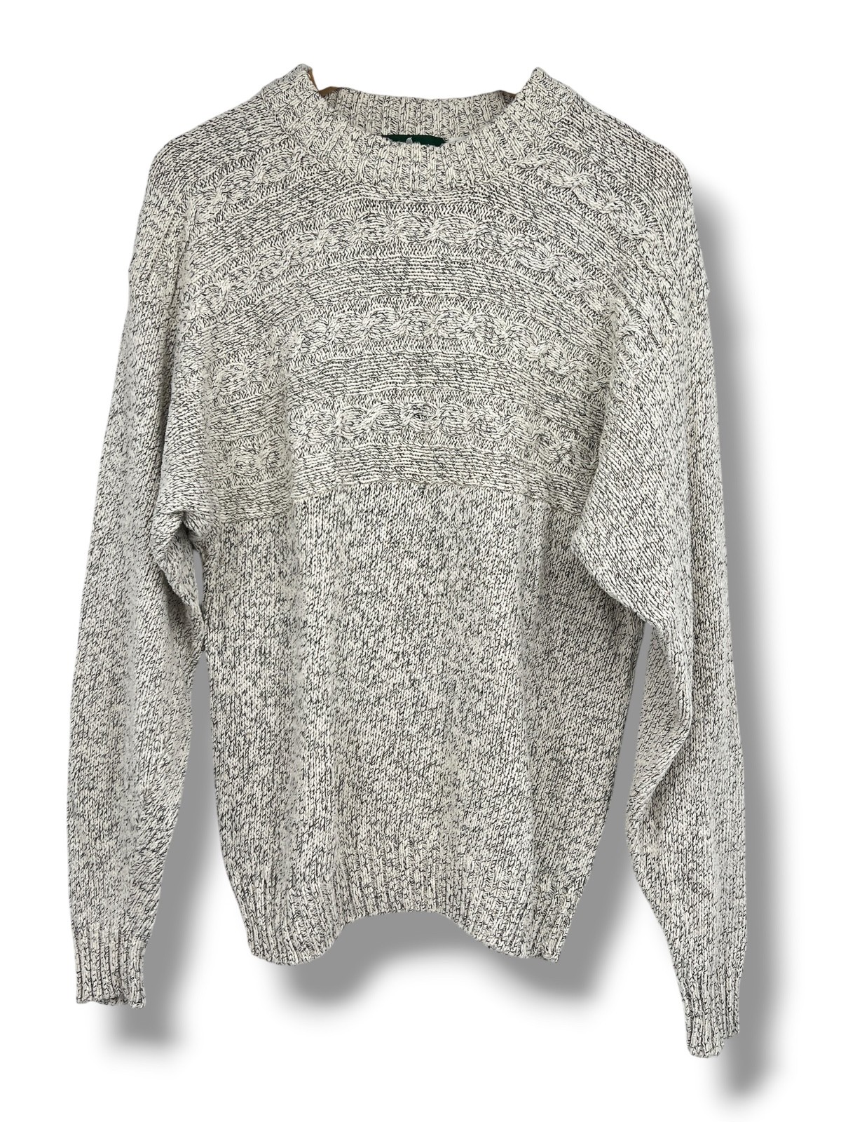 Vintage Hunt Club Heavy Knit Ivory Gray Marled Silk Cotton Blend Sweater Men’s M