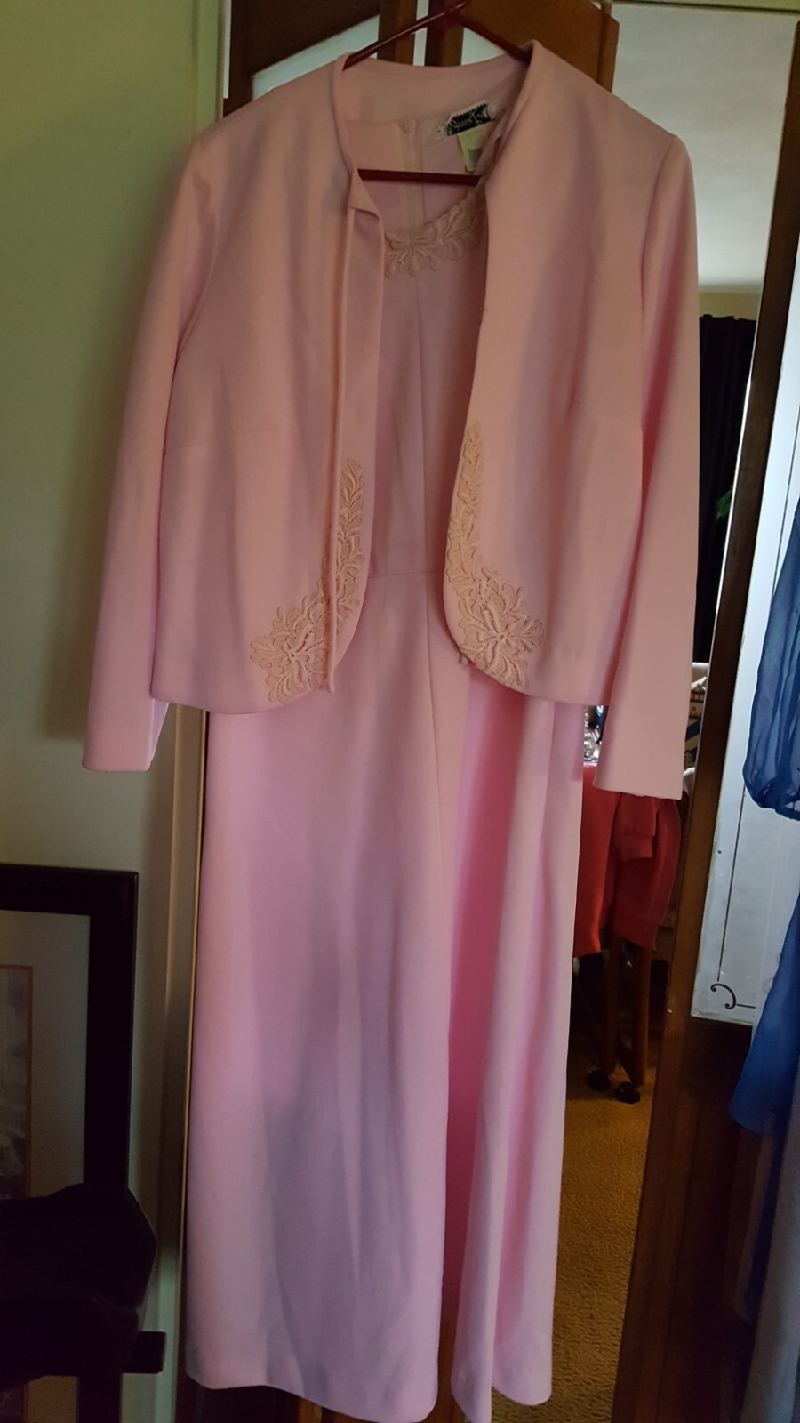 1970s Jerrie Lurie Womens Pink Polyester Long Formal Sleeveless Dress w/ Jacket