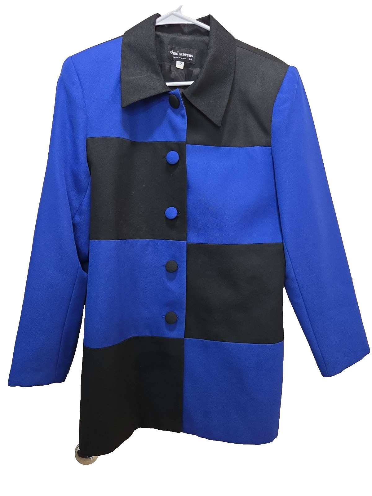 Vintage 80s Chad Stevens Blue and Black Womens Blazer Only Size 12