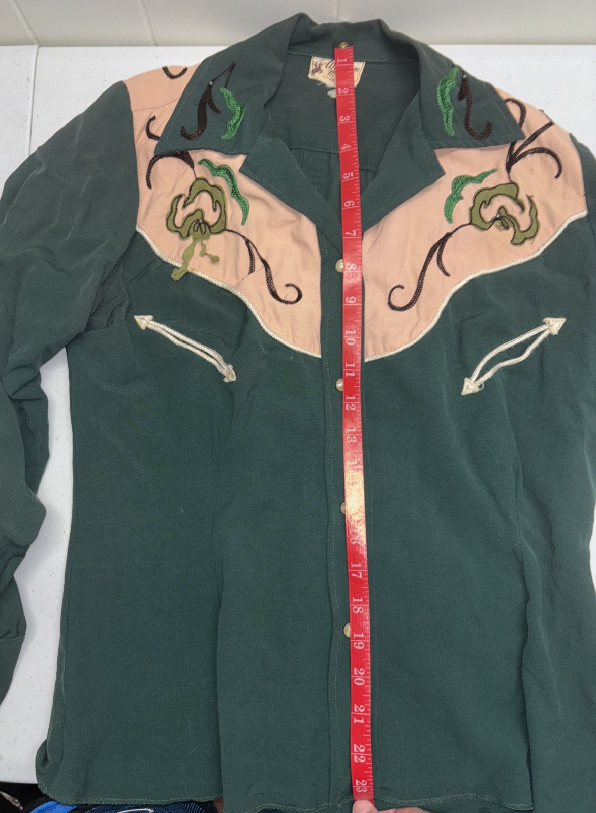 Vintage Ranch Maid Western Wear Denver Green Western Shirt Small Size No Tag