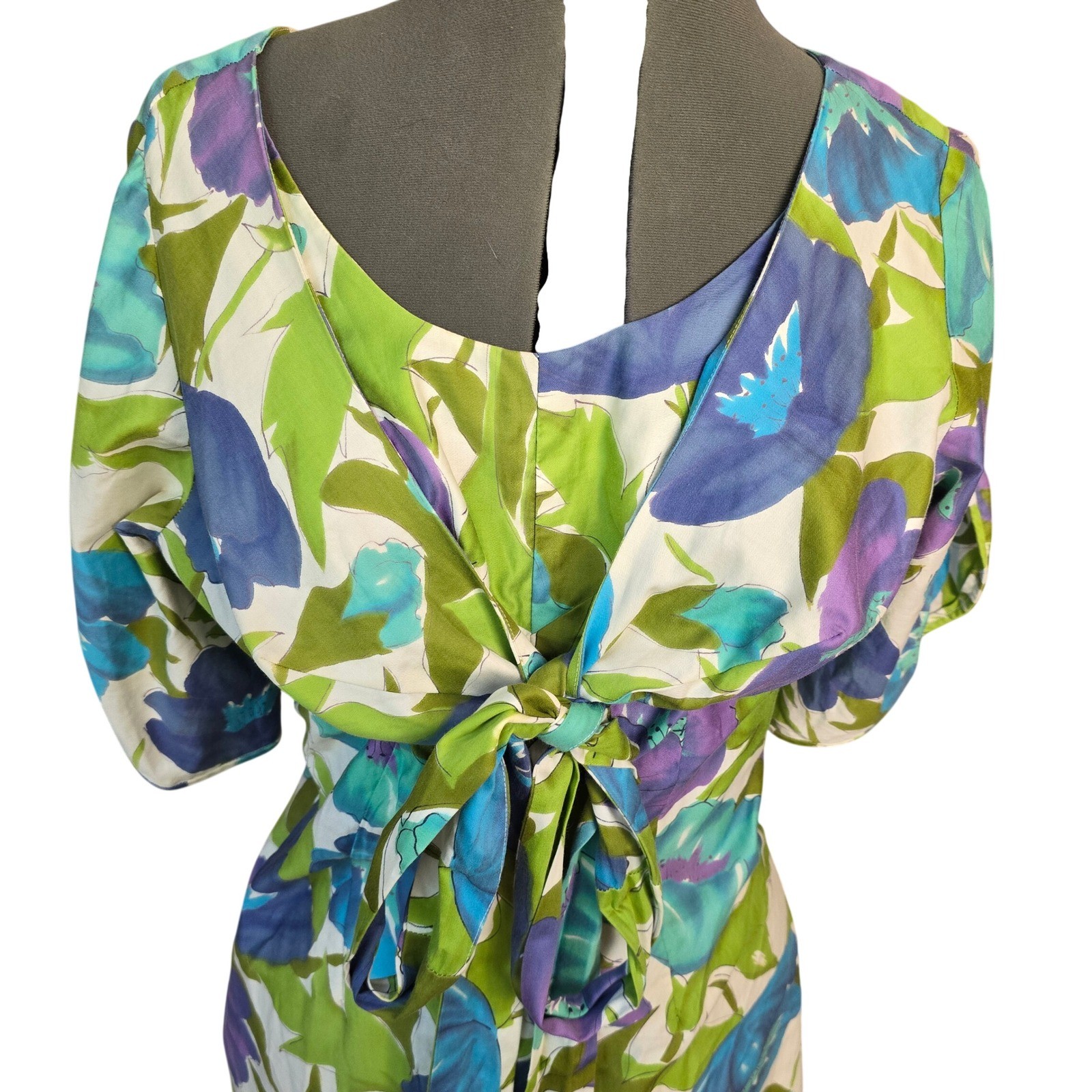 VTG Haoles Nicole of San Francisco Mid Century Watercolor Floral Dress Bow Back