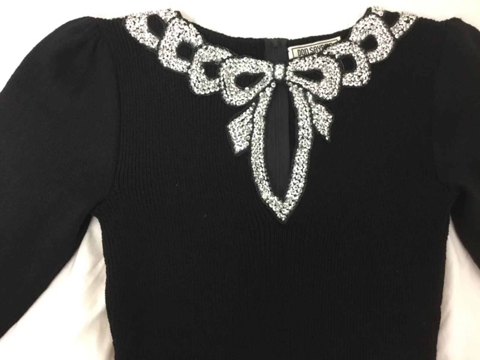 Don Sayres for Wellmore, Black Sweater Dress, Rhinestones, Sz 10, (SR549)