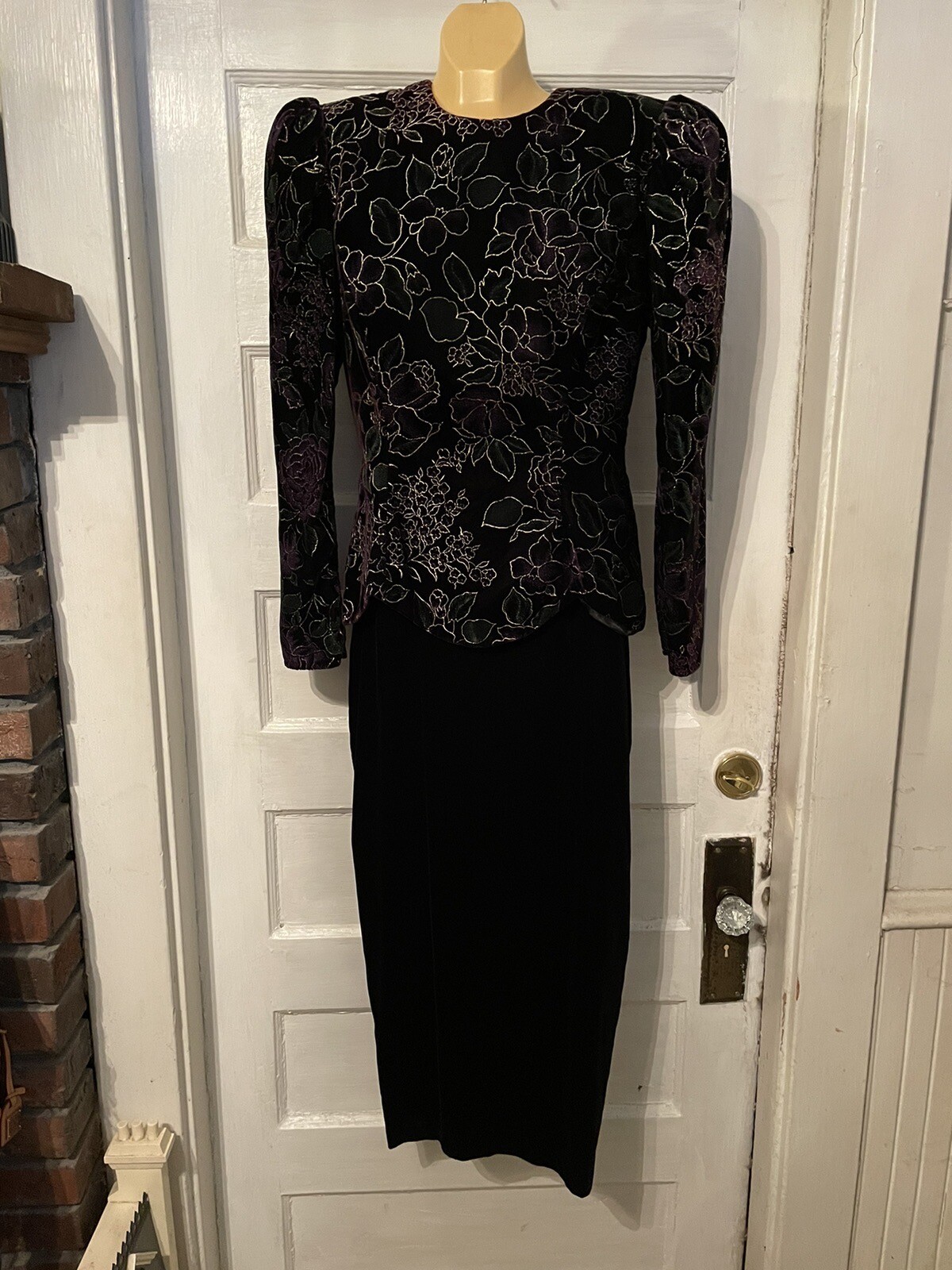 Vtg 80s SCOTT MCCLINTOCK Elegant Floral Top & Black Velvet Skirt Dress sz. 8 EUC