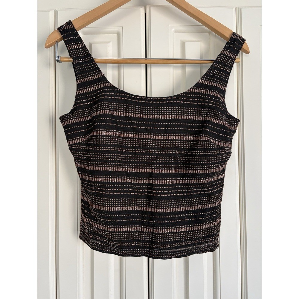 Vintage Cachet Metallic Striped Sleeveless Cropped Top Size Small