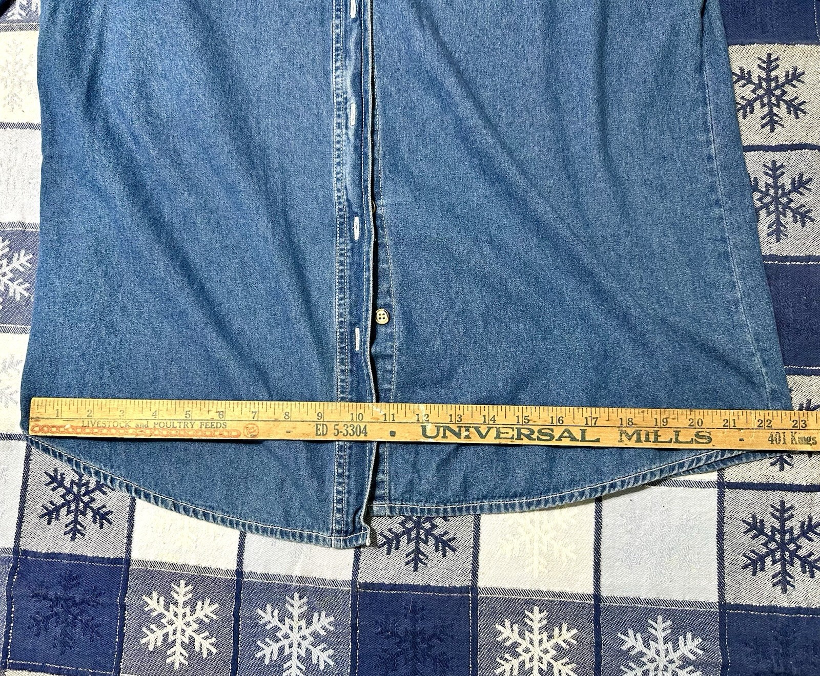 Bobbie Brooks Denim Shirt Christmas Appliqué Snowman Holly Vtg 16/18W Button Y2K