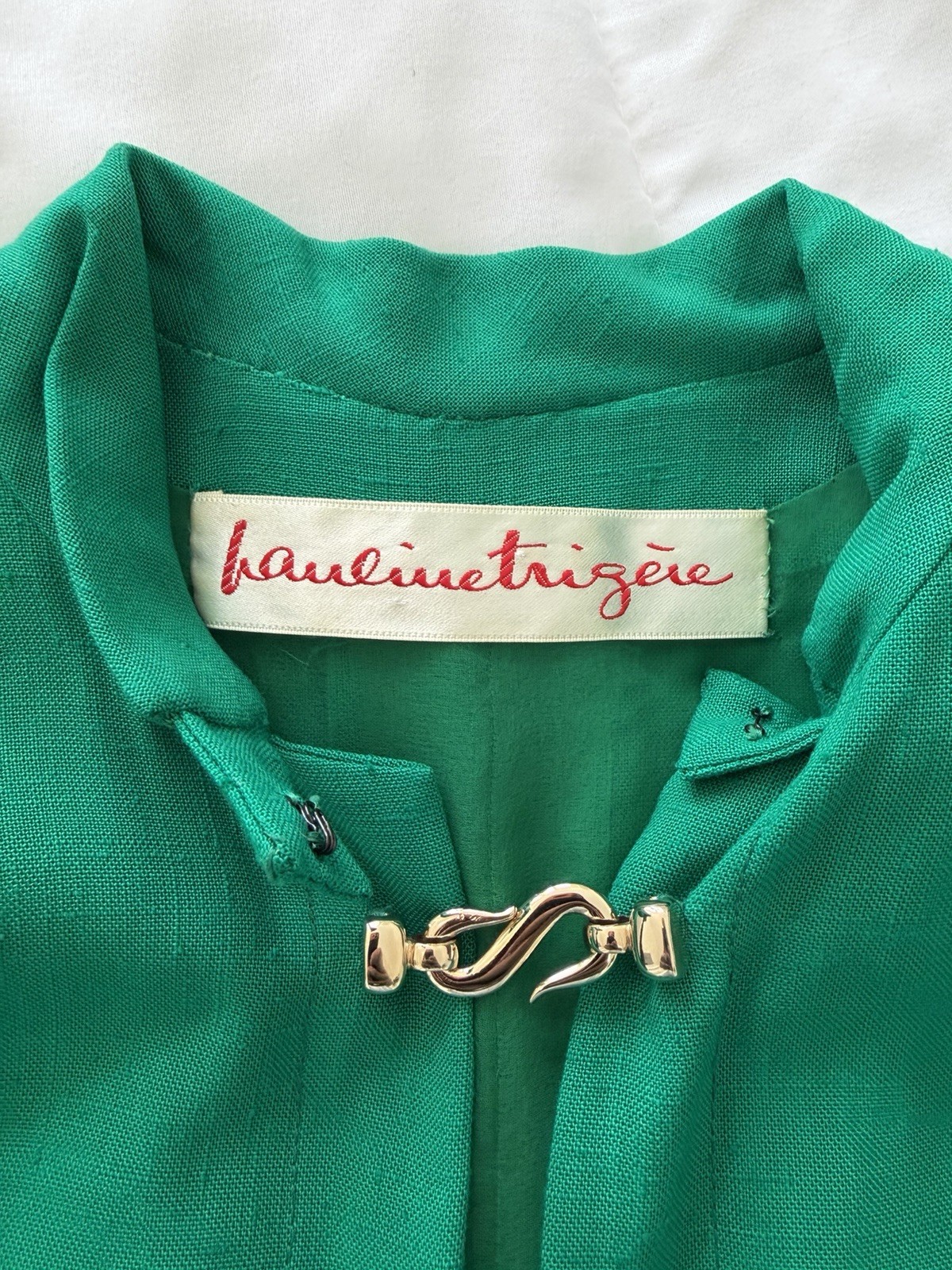 VTG 80s Pauline Trigere Bergdorf Goodman Emerald Green Maxi Textured Shirt Dress