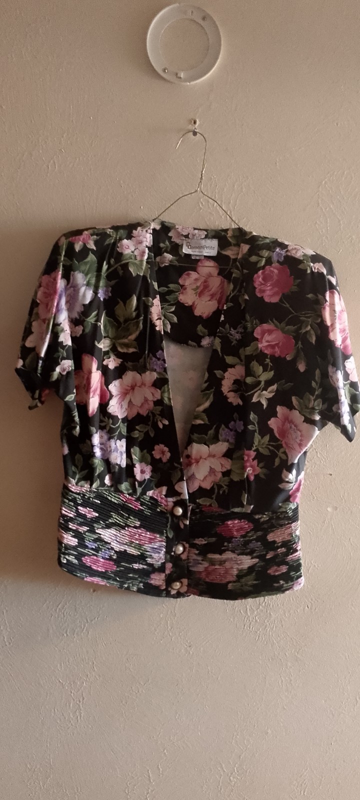 Vtg,Damon Petite,Ruched Waist Women’s Blouse/Jacket,Shor Sleeve,Floral,Union Tag