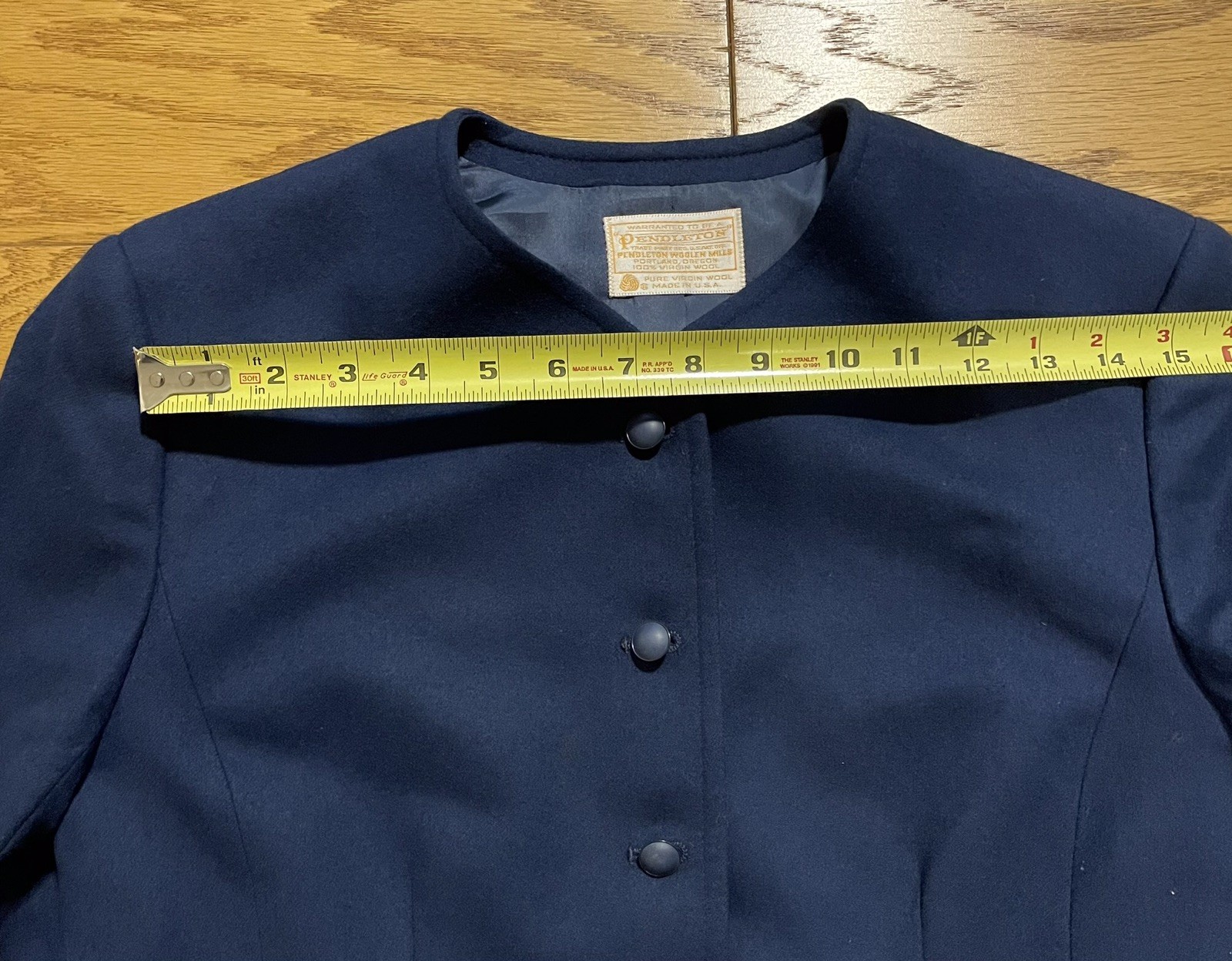 Vintage Pendleton Classic Suit Blazer Skirt Set Size 8 100% Virgin Wool Navy