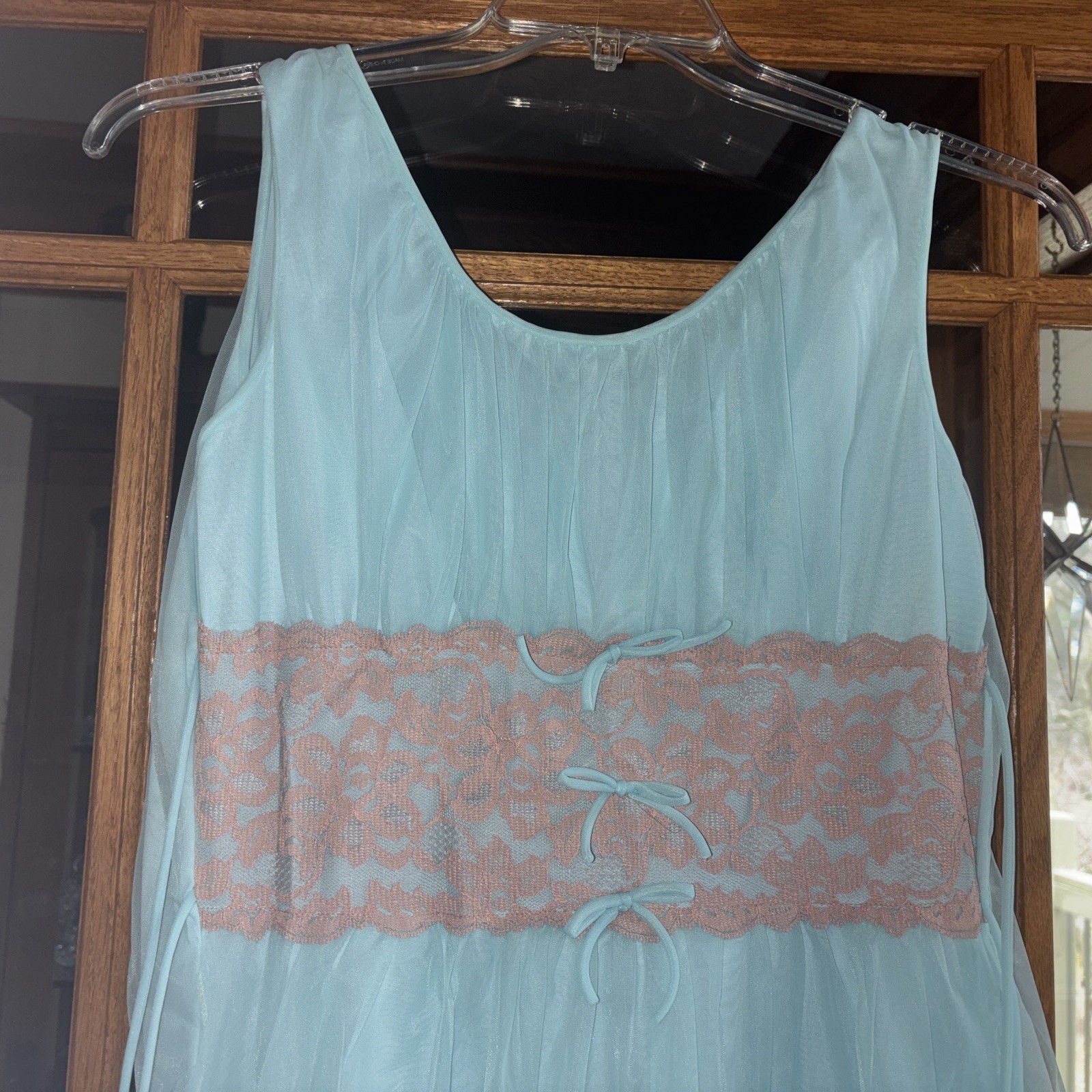 Vintage Avian Aqua Nylon Lingerie Nightgown Medium