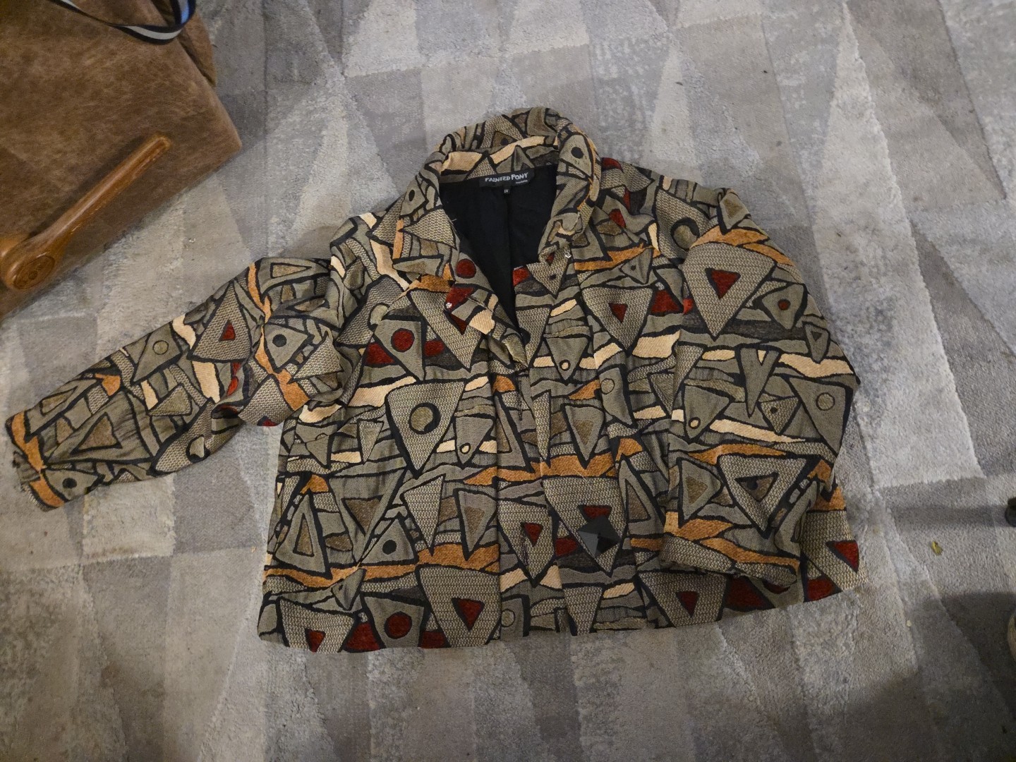 Vintage Painted Pony Open Front Jacket Artsy Textile Geometric USA Made Size 1X
