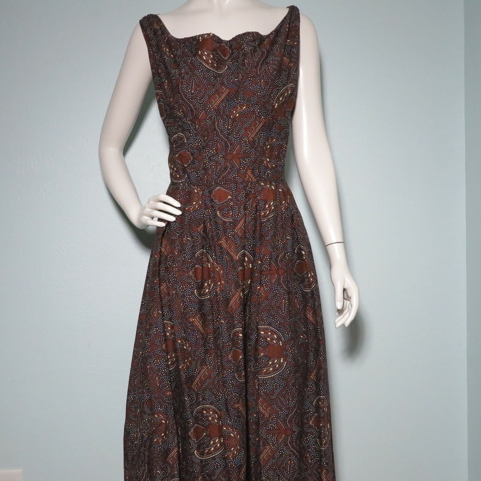 Vintage Stan Hicks Hawaiian Casuals Dress 1950s Halter Swing Small Tribal Dots