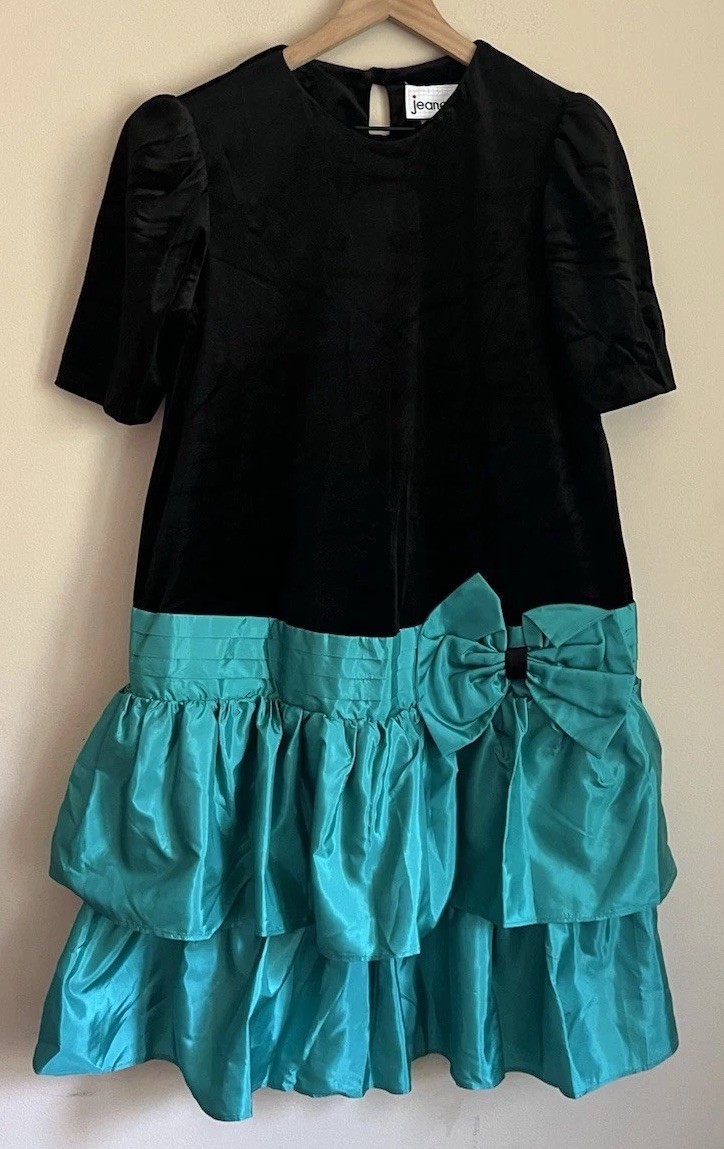 Vintage Dress Prom 80s 90s Party Cocktail Gown Bow Formal Size XS 0 2 Ruffles