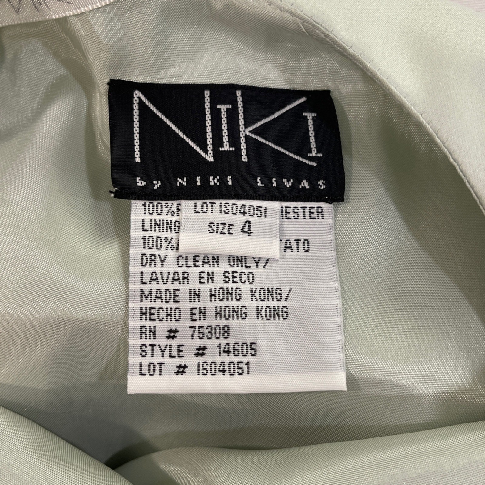 Niki Livas Vintage Sage Green Satin Formal Gown Dress Women 4 Coquette
