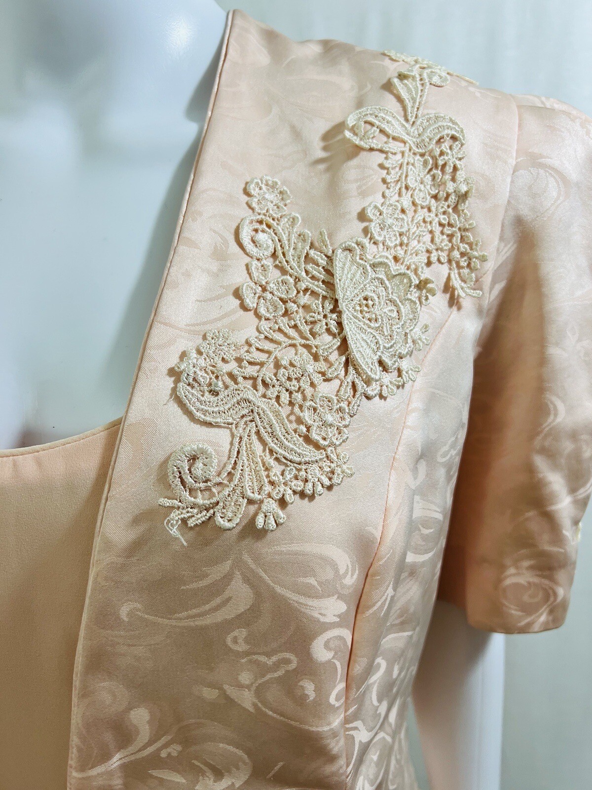 In the Mood Vintage Pink Peach dress And Jacket With White Lace Sz. 16