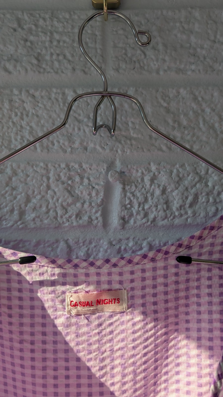 Vintage Causal Nights Light Purple Gingham Large short sleeve night gown Buttons