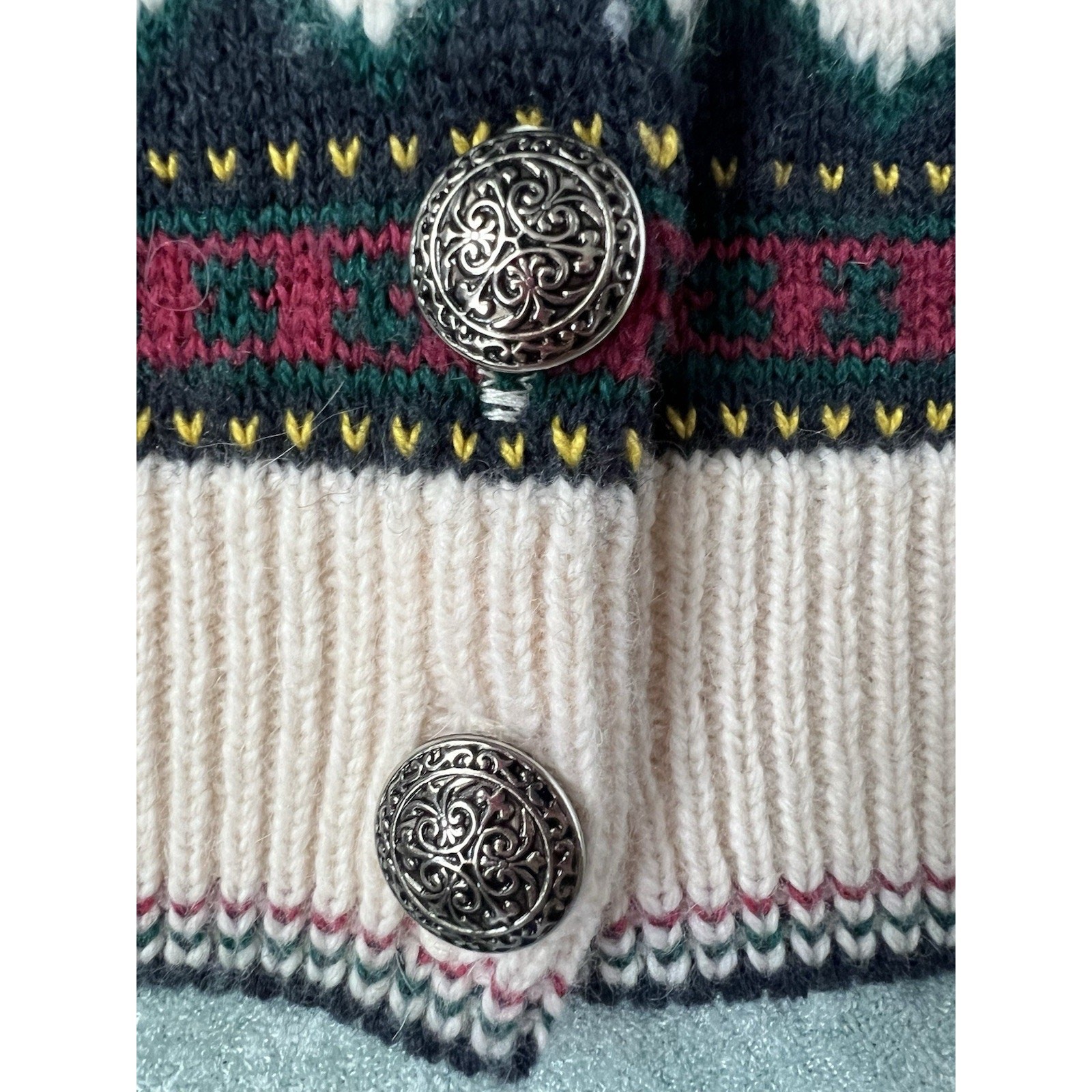 Vintage Cullinane Fair Isle Cardigan Sweater Scarf Cream Red Green Wool Angora