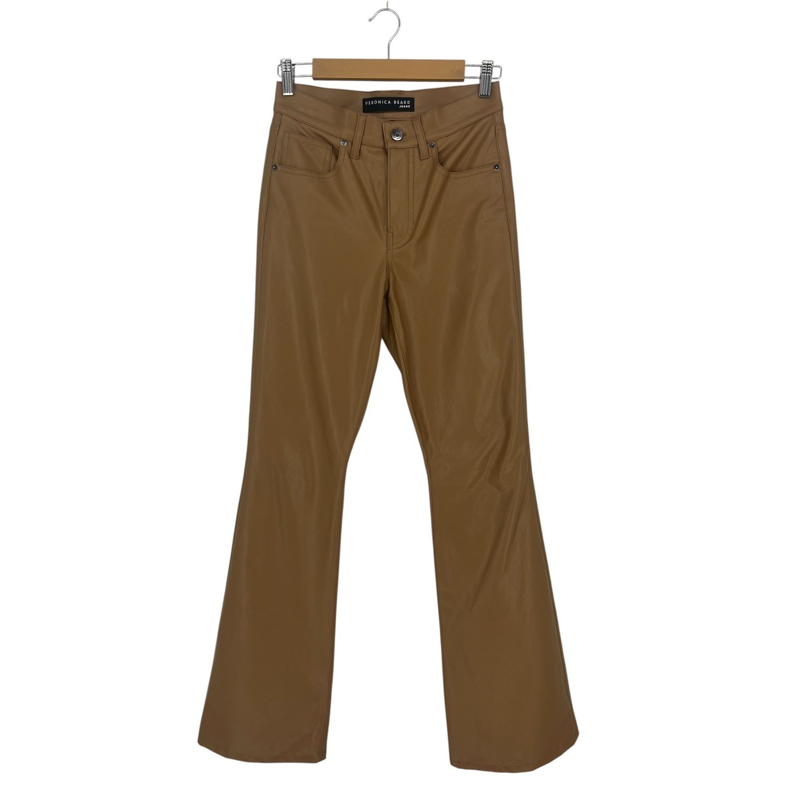 Veronica Beard Beverly Faux Leather Flare Pants Camel High Rise Size 26