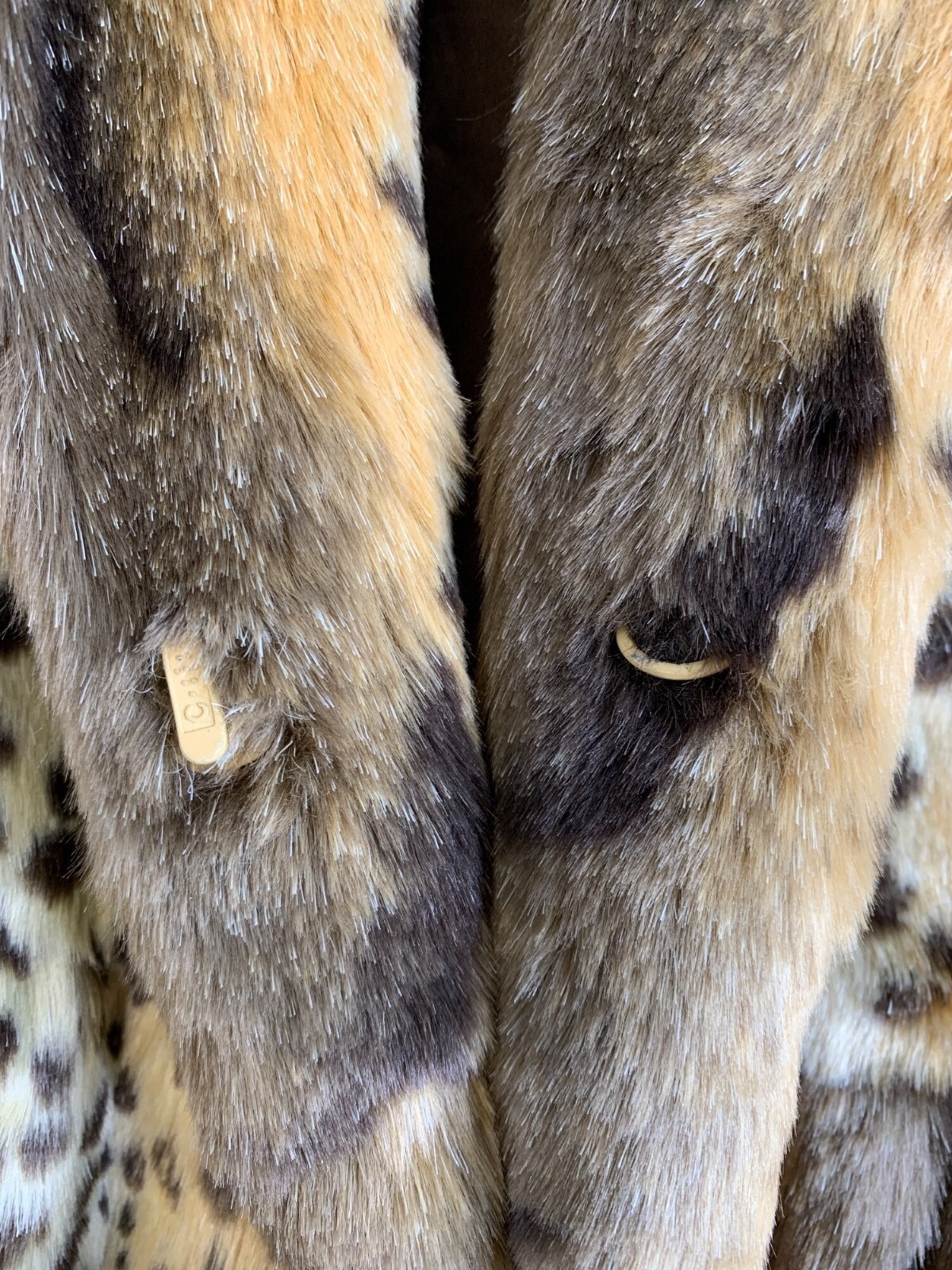 VTG Y2K Donna Vinci Faux Fur Animal Print Swing Coat L/XL A-Line Tiered GUC