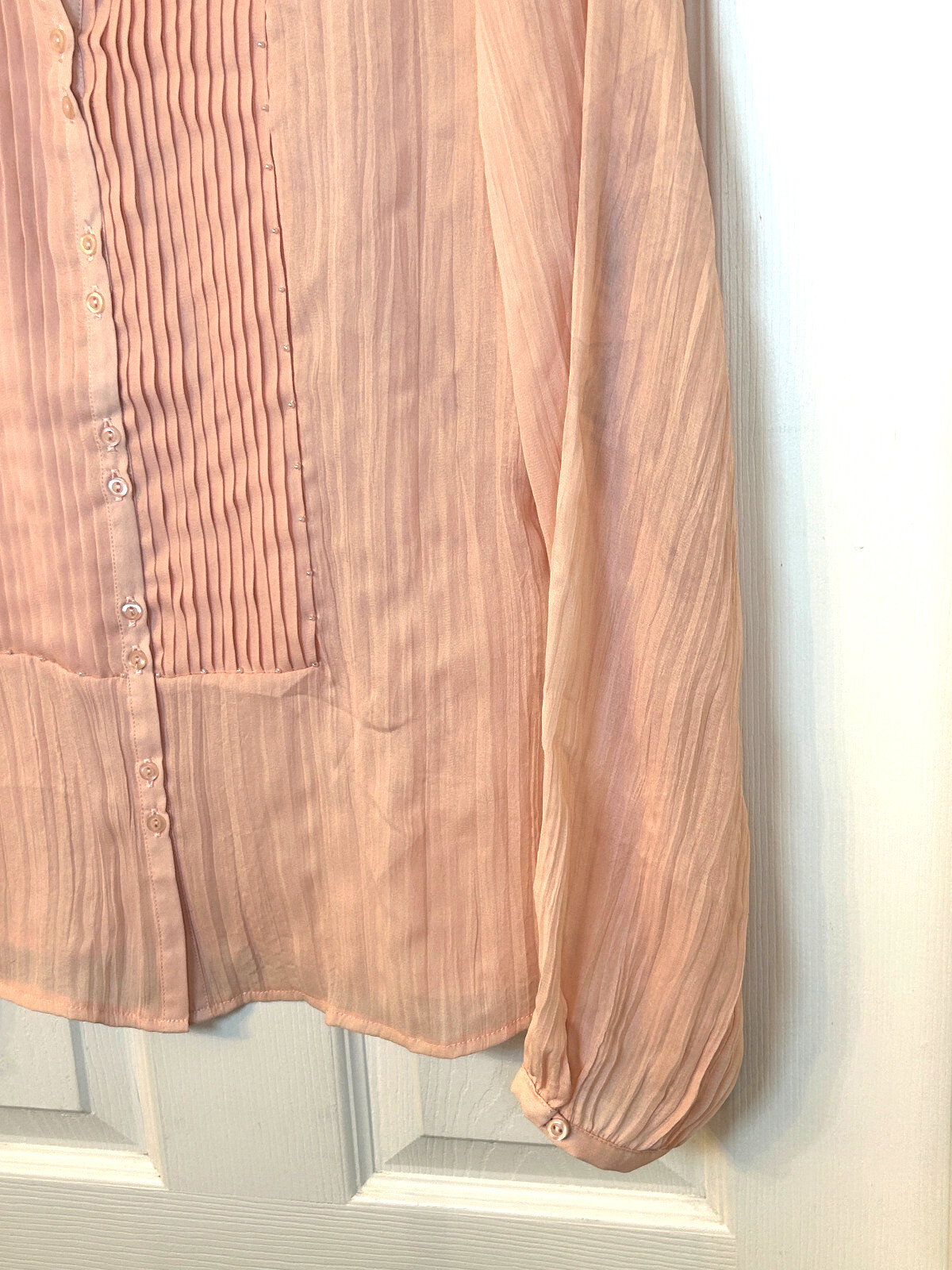 Classic Vintage Blush Pink Blouse Sz 8 JG Hook Pintuck Pearl LS Top NWOT