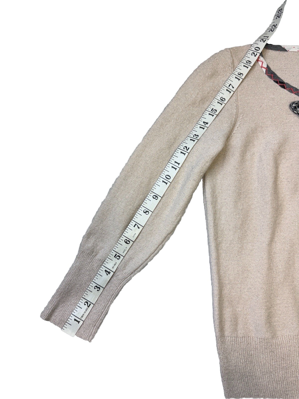 VNTG Anthropologie Karen Nicol Sweater Cashmere Blend, Beige Metallic SZ Medium
