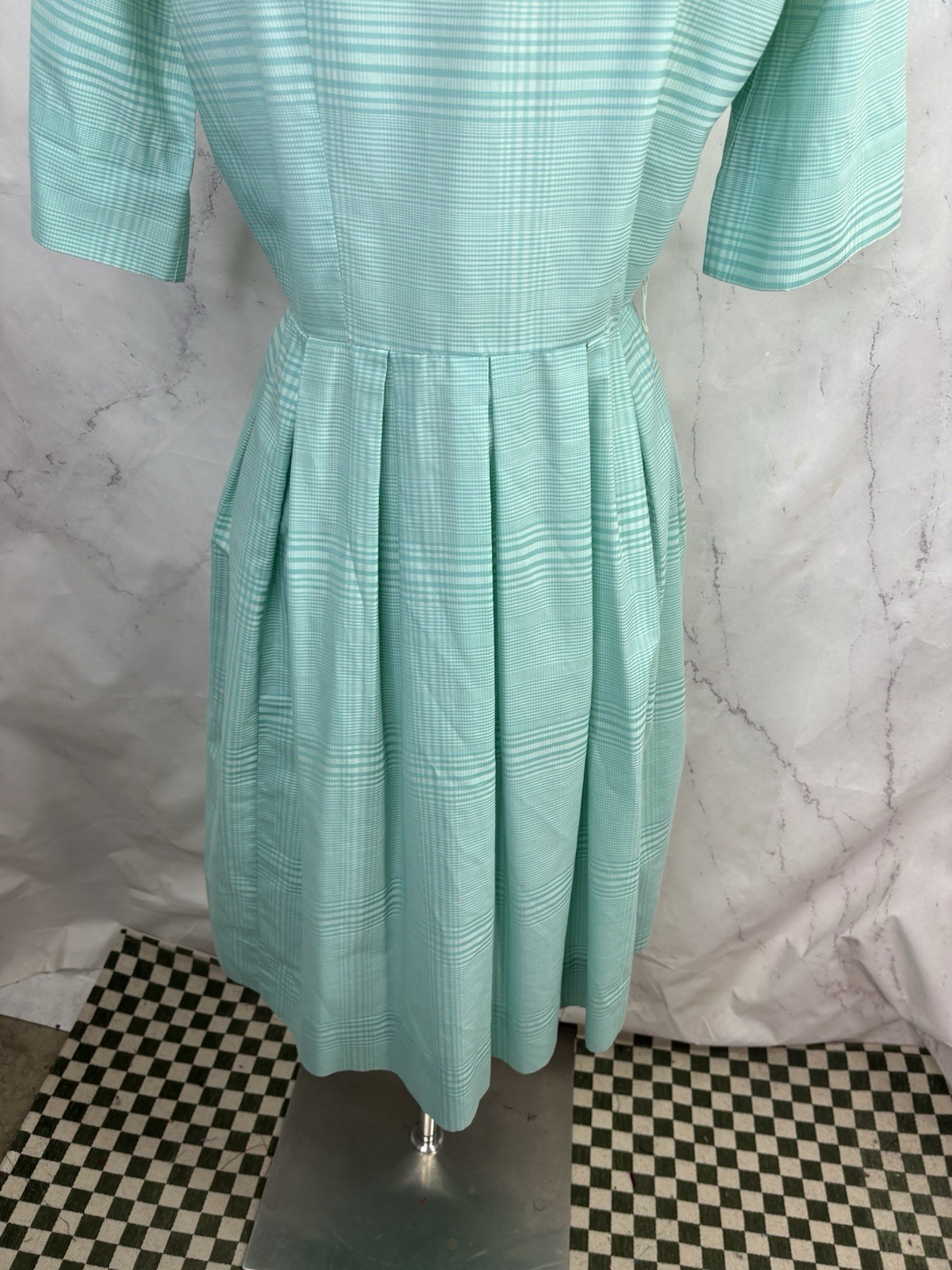 Vintage 1950s Day Dress S Plaid Collar CableGirls Union USA MCM Betty Draper 50s
