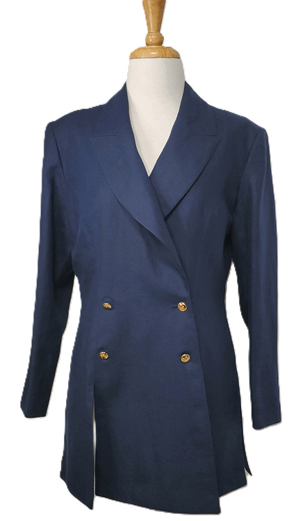Vintage 80s CLAUDE MONTANA Power SUIT Boom Boss Woman Corp Blue Italy Sz M L 12