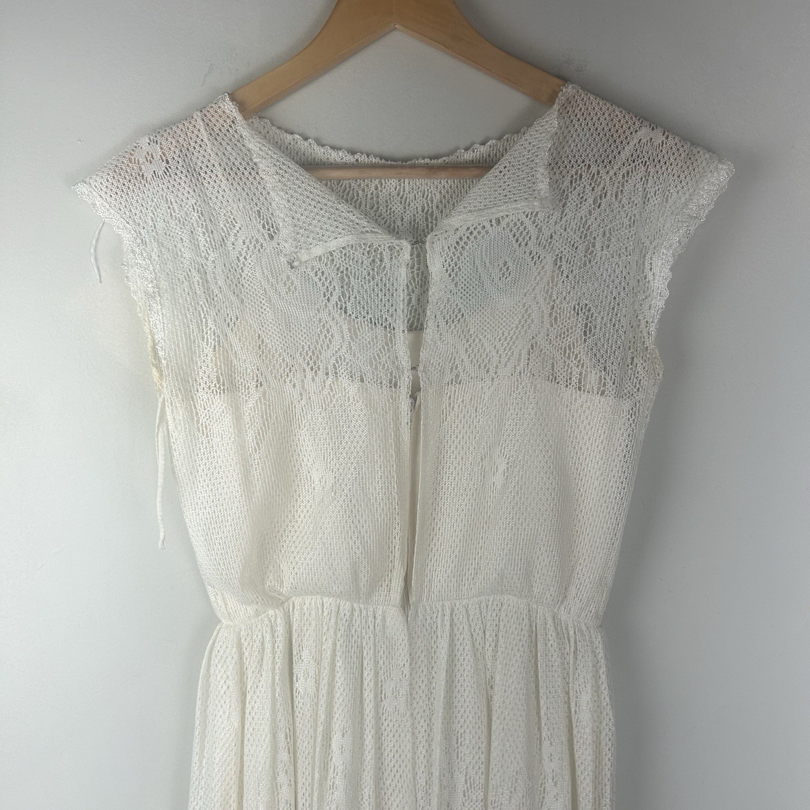 Vintage Dress Party Prom White Lace Wedding Tea Dress FLAWED Sz 5/6 Cap Sleeve
