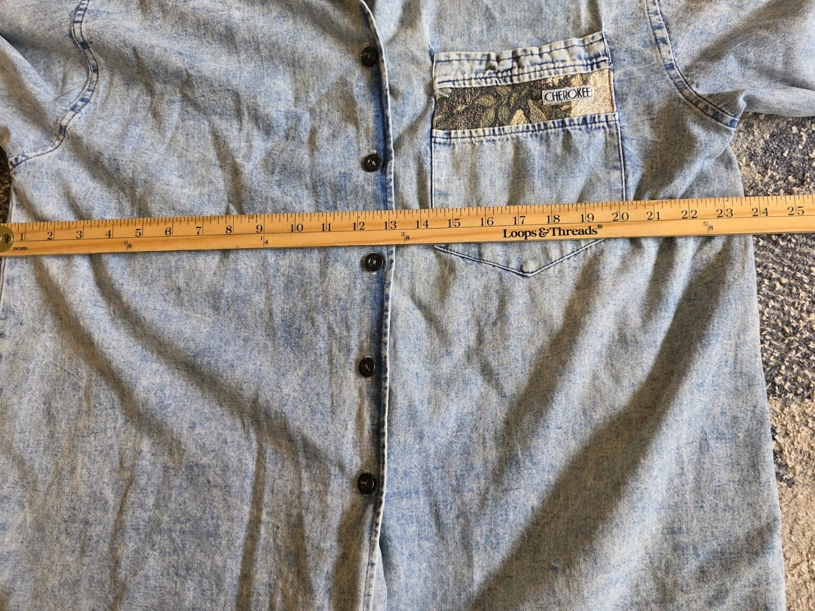 Vintage Cherokee Denim Shirt Size 8 Womens Acid Wash Tapestry Button Down 80s