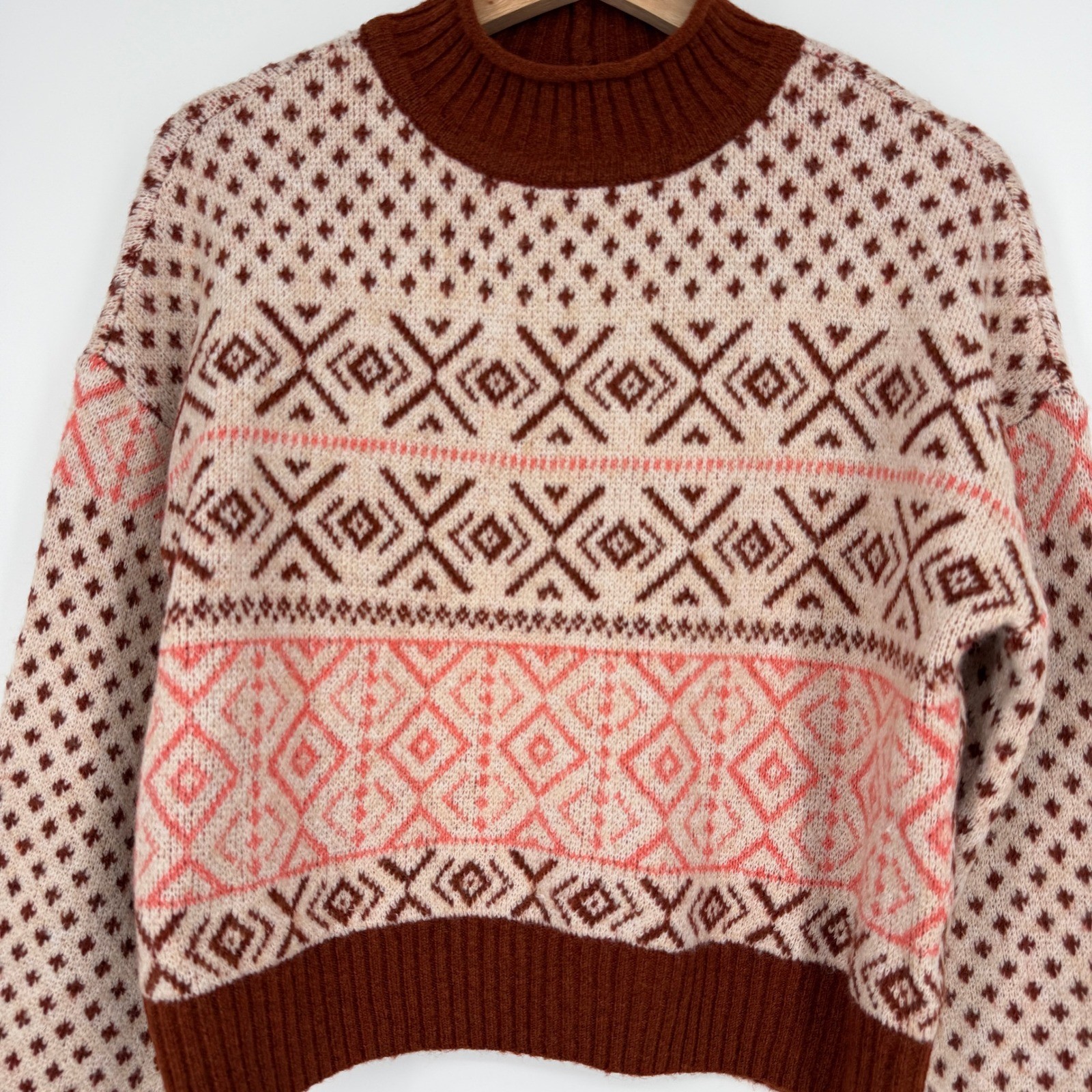 New American Eagle Crop Retro Fair Isle Sweater Size S