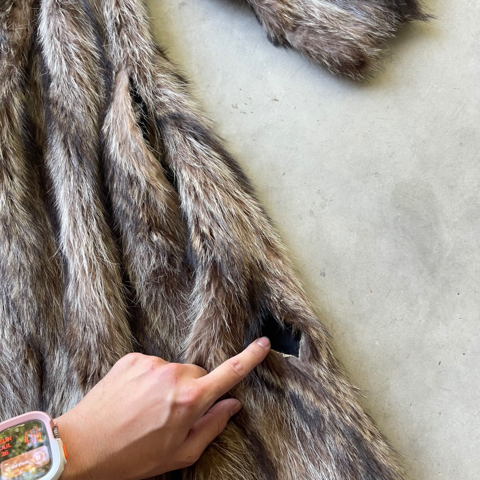 Alixandre New York Vintage Raccoon Fur Coat Brown Grey Shawl Collar Mid Length