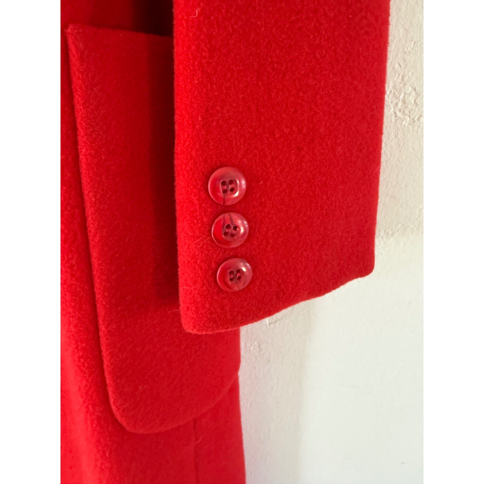 Vintage I Magnin Ethel Pear One Up Red Wool Shawl Collar Double Breasted Coat