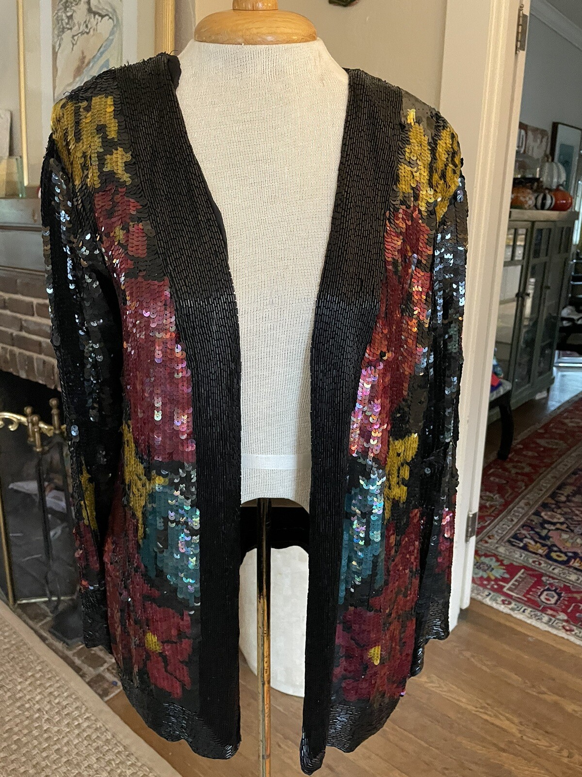 Vintage Jean For Joseph Le Bon Sequin Jacket Floral Black With Skirt